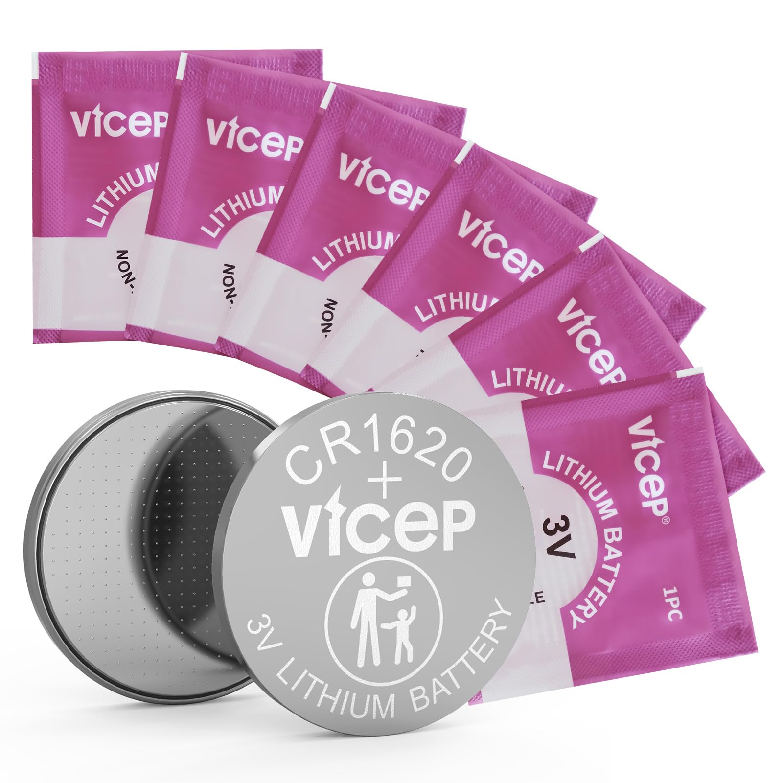 ViCep 6個 CR1620 ボタン電池 CR 1620 3V リチウム コイン型電池 車のキーフォブ、時計、リモコン、電卓などに対応 個別包装
