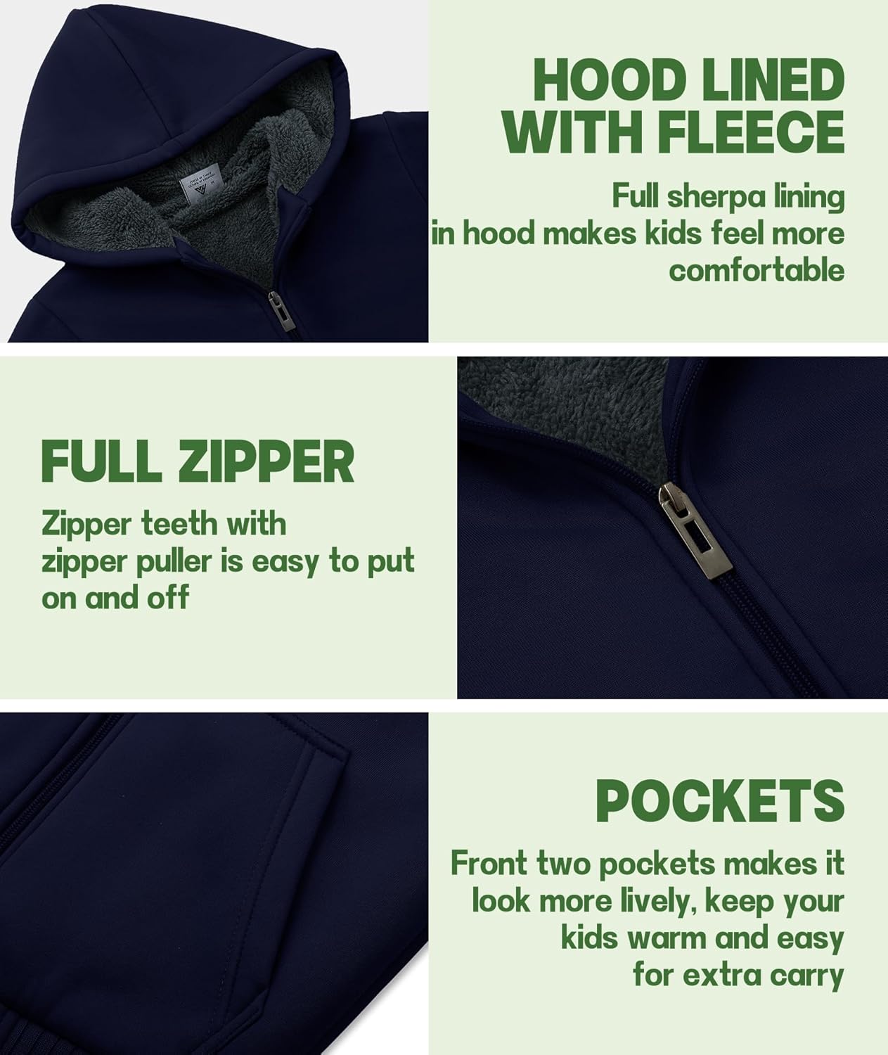 JACKETOWN Boys Zip Up Hoodie Kids Fleece Jacket Unisex Sherpa Lined Hooded Sweatshirts Girls Casual Outerwear 6-15 Years - Image 3