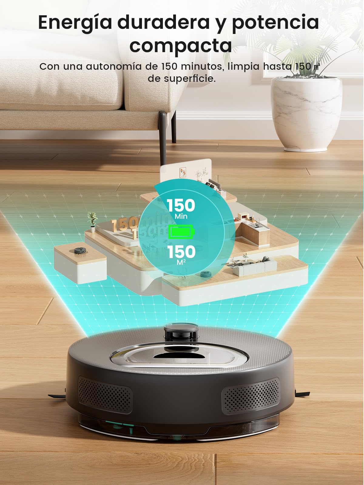 Lefant M330 Plus Robot Aspirador y Fregasuelos 3 en 1 con Navegación dToF, 5000 Pa de Potencia, 150 min de Autonomía, Anti-enredos para Mascotas, WiFi/App/Alexa, Negro