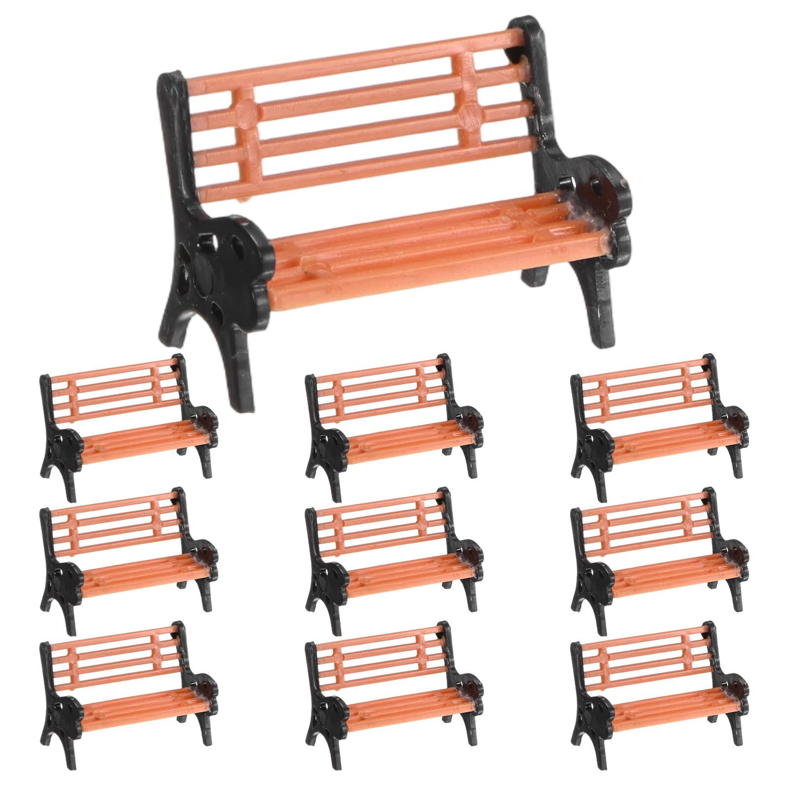 M METERXITY 10-Pack Miniature Park Bench Models, 0.8x0.5x0.5 Inch ABS Mini Village Garden Chair for Terrarium/DIY Micro Landscaping/Dollhouse, Train Platform Bench Figurines [Brown Black]