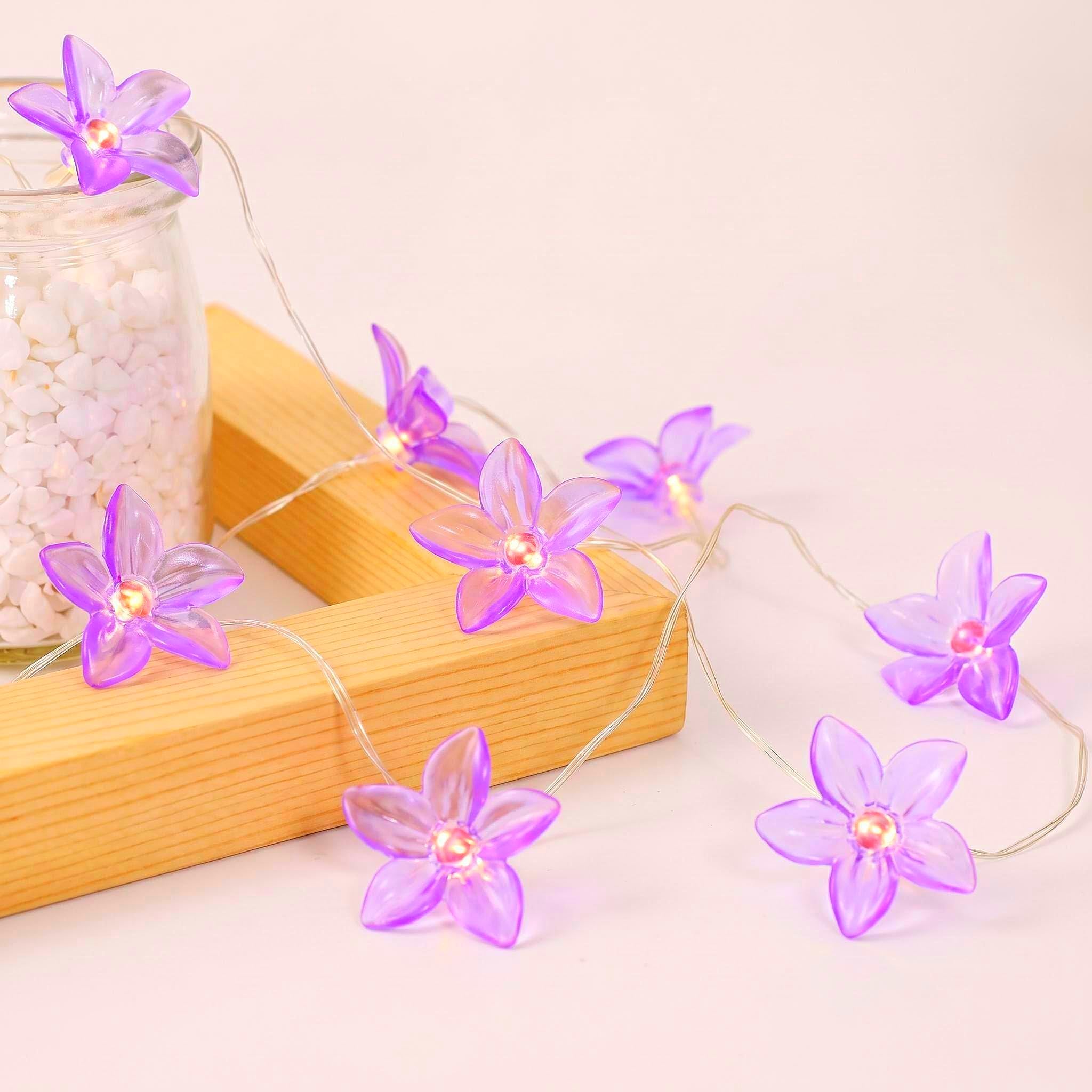 HHMTAKA Flower Fairy String Lights 2M Lily Blossom Lights with 20 LED Battery Operated String Lights Spring Decoration with Timer for Indoors,Bedroom,Christmas Décor (Purple)