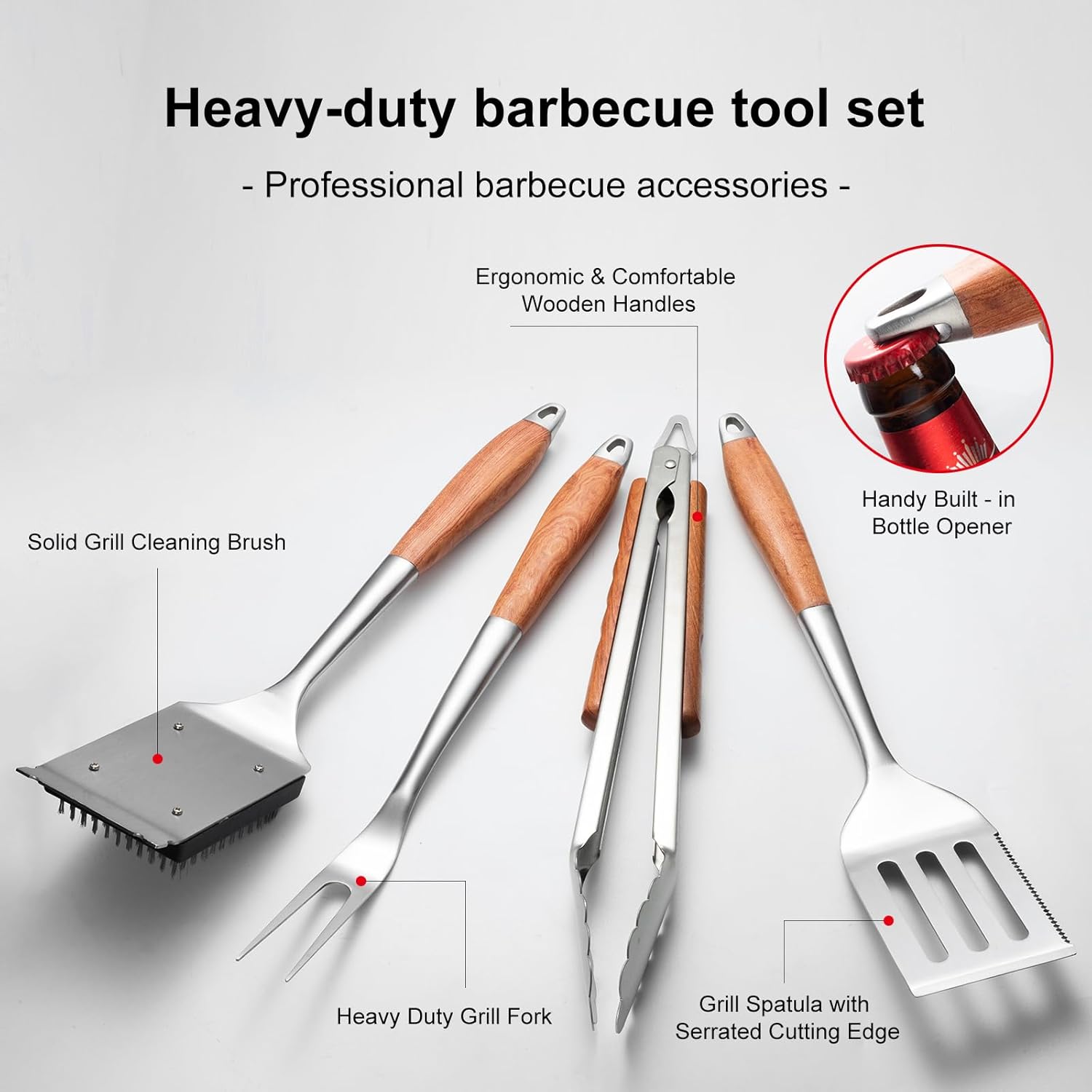 Heavy-Duty Rosewood BBQ Grilling Accessories Tools Set, Premium Thickened Stainless Steel Barbecue Utensils for Outdoor Grilling
