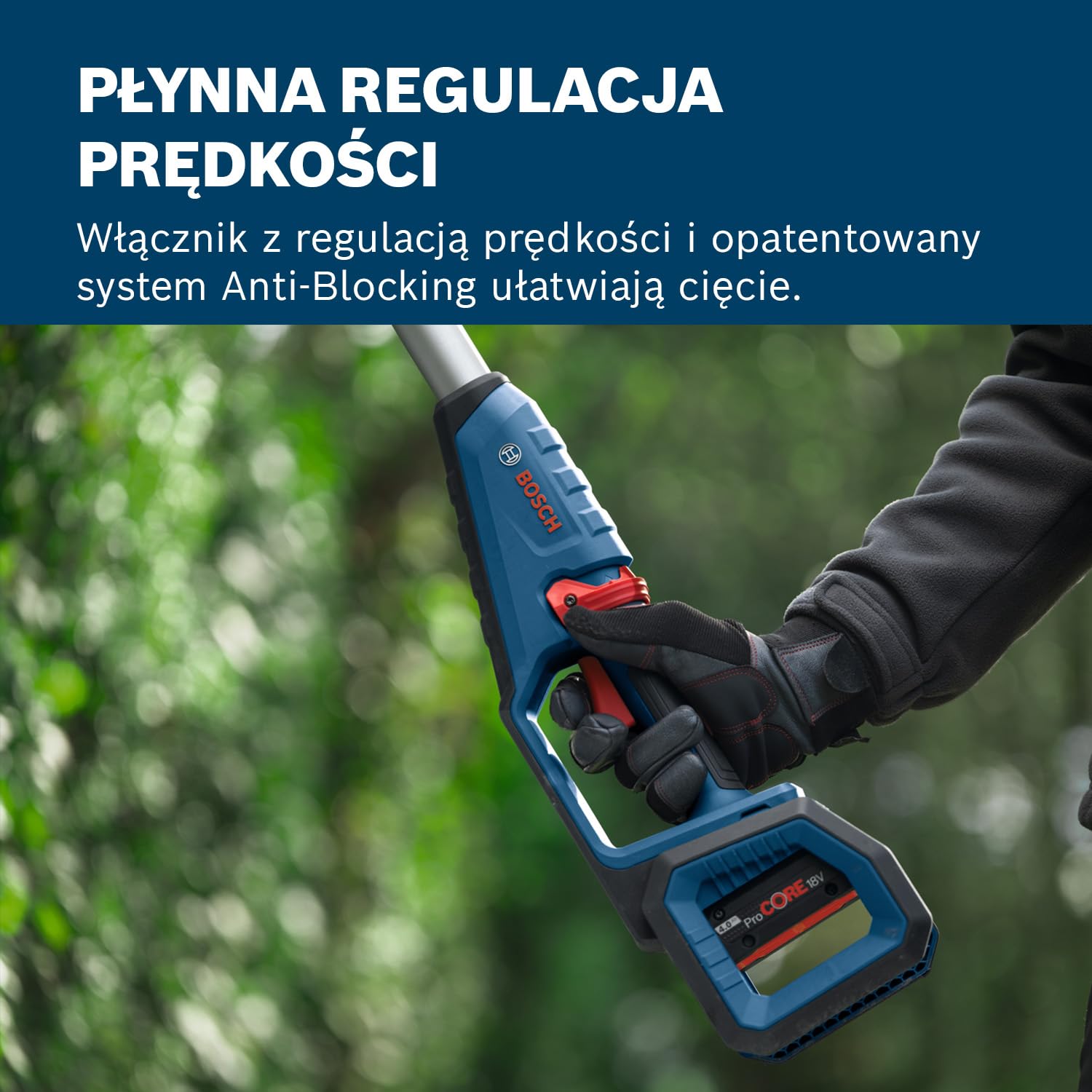 Bosch Professional 18V System Teleskopowe nożyce GHE 18V-50 TP (drążek teleskopowy 2,5 m, 3 400 skoków na minutę, odstęp pomiędzy nożami 23,5 mm, pas naramienny, bez akumulatora)