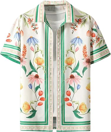 VIPWOLF Mens Floral Shirt Summer Button Down Hawaiian Holiday Beach Shirts