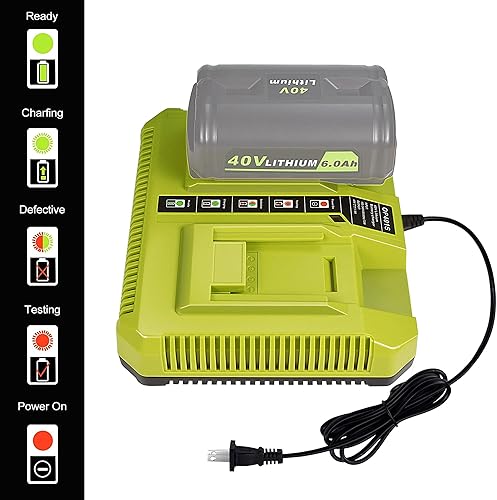 Miniatura 3 de Cargador de 40 V para Ryobi, OP401 Batería de iones de litio de 40 voltios Cargador dual para batería OP4015 OP4026 OP4030 OP4040 OP4050 OP4060