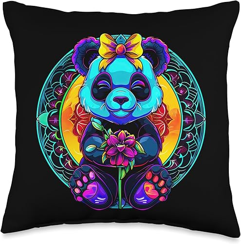 Cute Streetwear synthwave 80s 90s retro Panda flowers teens Throw Pillow