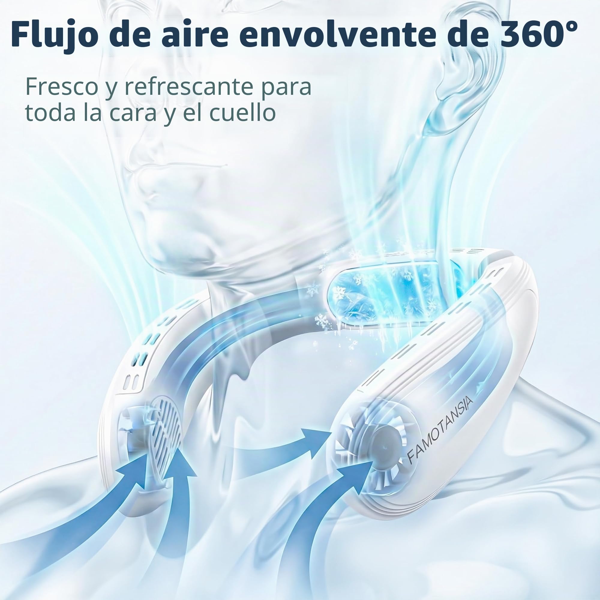 Ventilador de cuello, aire acondicionado de cuello, ventilador personal con placa de refrigeración, batería grande de 5200 mAh, diseño ergonómico, color blanco