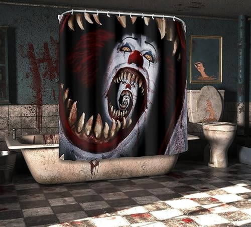 Miniatura 2 de Cortina de ducha de Halloween Nightmare Clown Sinister Pennywise The IT, decoración navideña temática de película de terror, cortina de baño