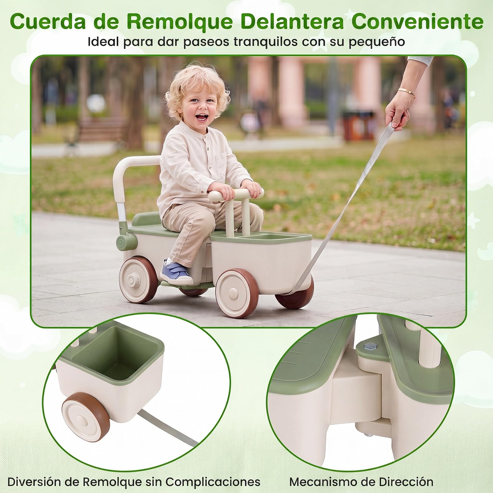 COSTWAY 3 en 1 Correpasillos para Niños, Cochecito de Empuje (Verde)