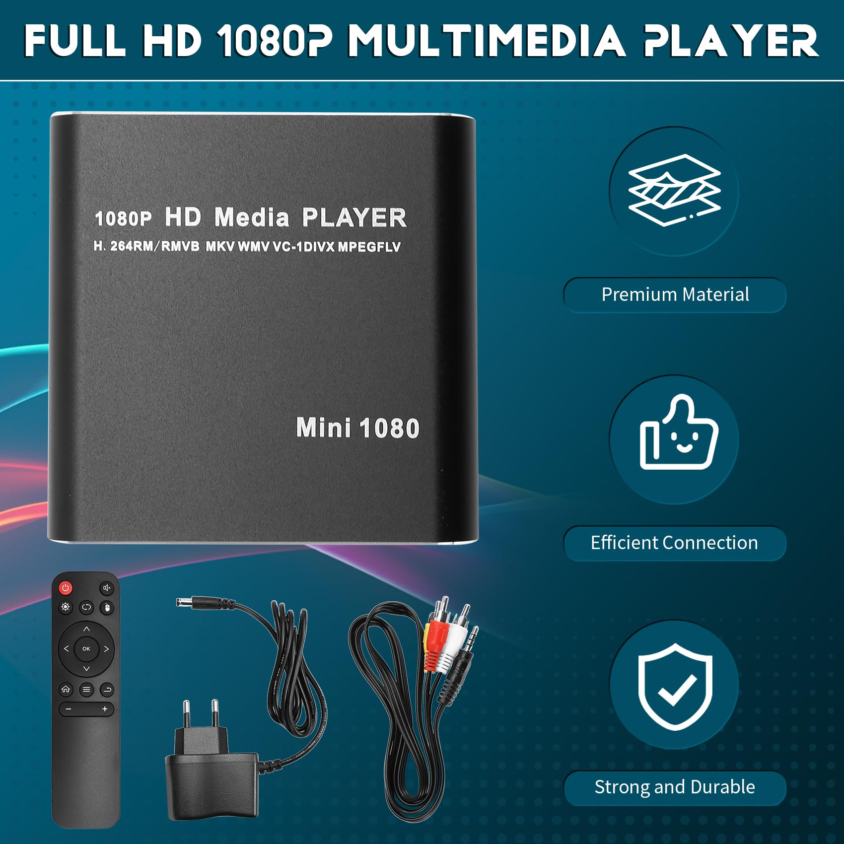 Lettore Multimediale MKV 264 HDD Lettore Multimediale USB Full HD 1080P con Supporto SD Media TV Box Lettore HDD RMVB WMV Spina UE