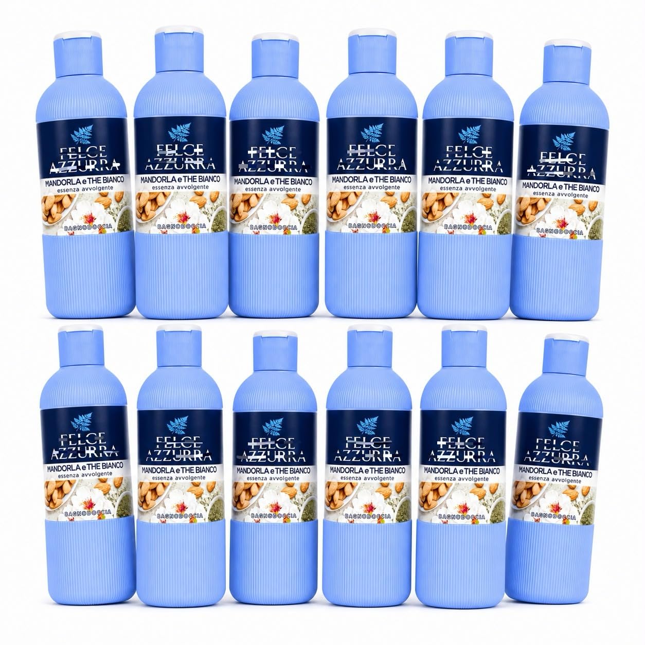 Bagnodoccia Mandorla e Tè Bianco – Docciaschiuma con Essenza Avvolgente – Detergente Corpo Delicato per Uso Quotidiano – Pelle Morbida e Profumata - 12 Unita da 650ml