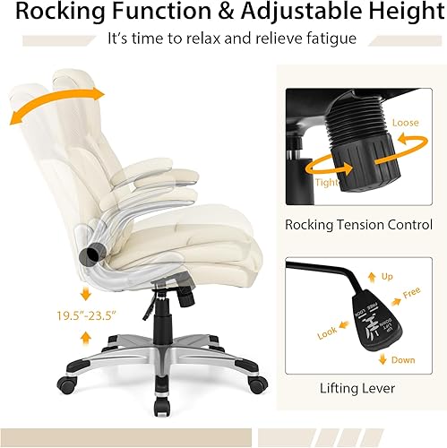 Miniatura 4 de COSTWAY Silla de oficina ejecutiva, silla ergonómica de piel sintética para computadora con reposabrazos abatibles y soporte lumbar, silla de tareas