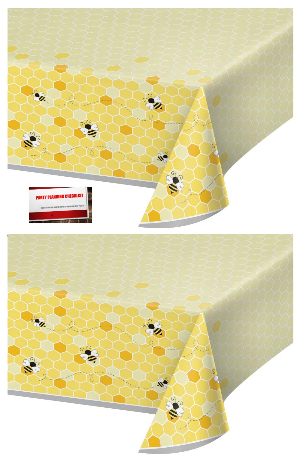 (2 Pack) Bumble Bee Baby Shower Honey Bees Birthday Plastic Table Cover 54 X 102 Inches (Plus Party Planning Checklist by Mikes Super Store)