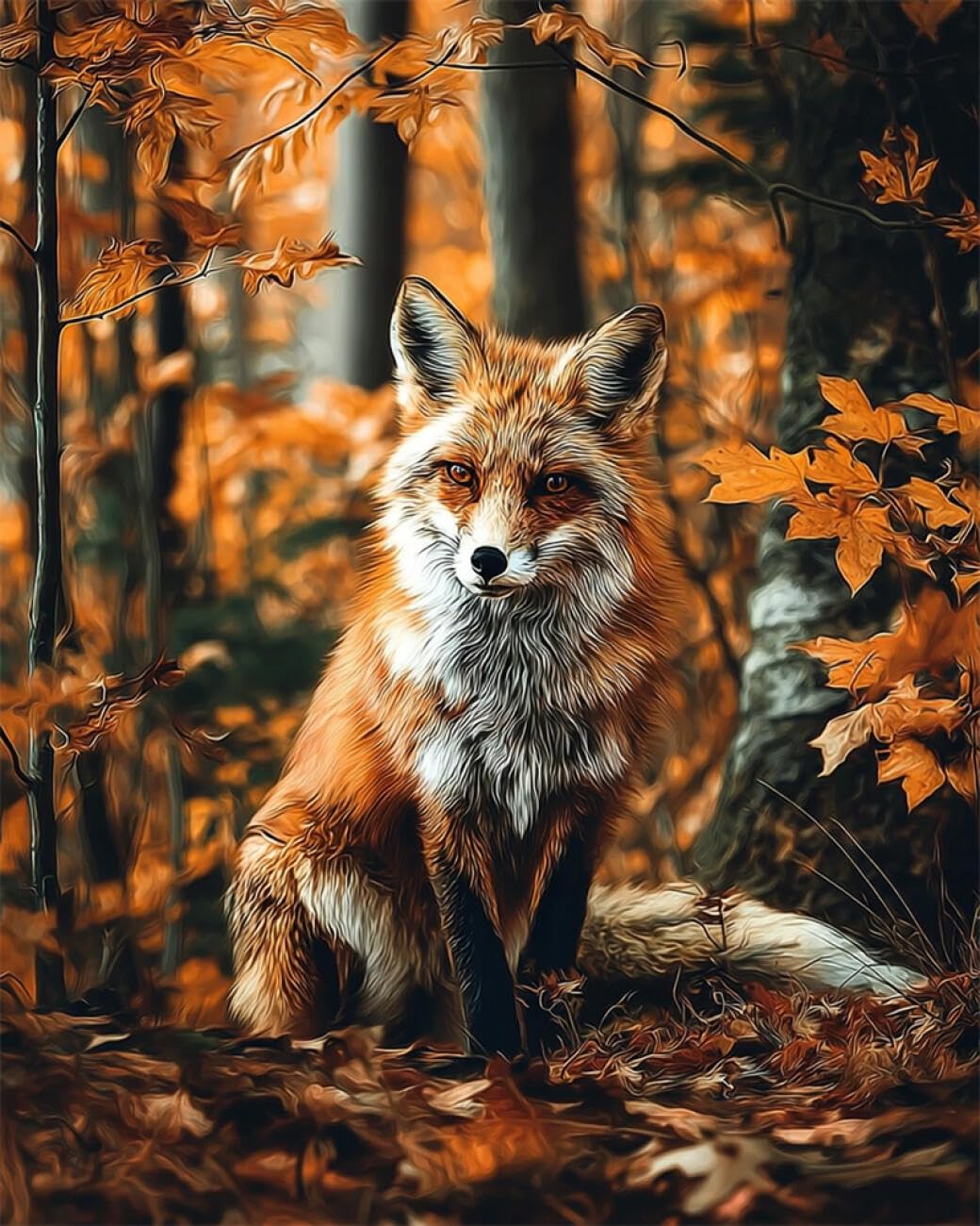 RKFLGEW DIY Bead Embroidery Kits Forests Fox 30x40cm