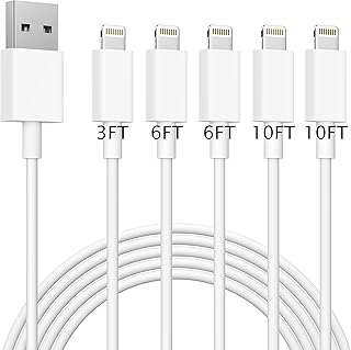 iPhone Charger 5Pack [3FT 6FT 6FT 10FT 10FT] Lightning Cable MFi Certified Apple Charging Cord Compatible with iPhone 14 13 12 11 Pro MAX Xs Xr X 8 7 6 6s Plus SE 5S iPad iPod (White)