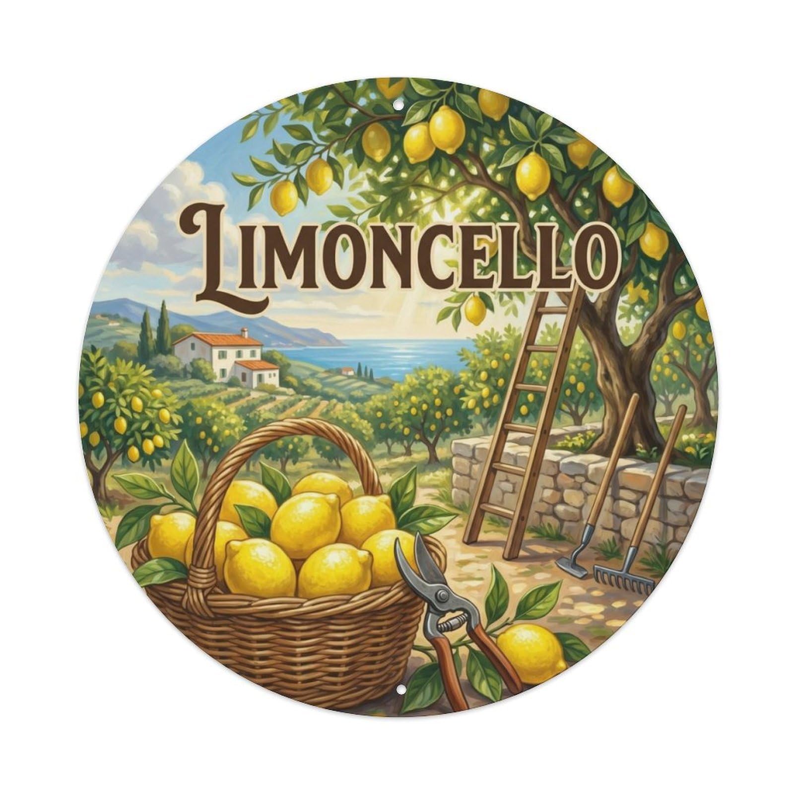 Fqcyn Style Artisanal Limoncello Harvest Metal Tin Sign Plaque Wall Decor For Cafe, Club Bar, Office, Home Garden Round Metal Poster 8X8inch