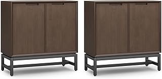 SIMPLIHOME Banting Solid Wood 32 inch Storage Cabinet in Walnut Brown (Set of 2) for The Living Room, Entryway and Family Room