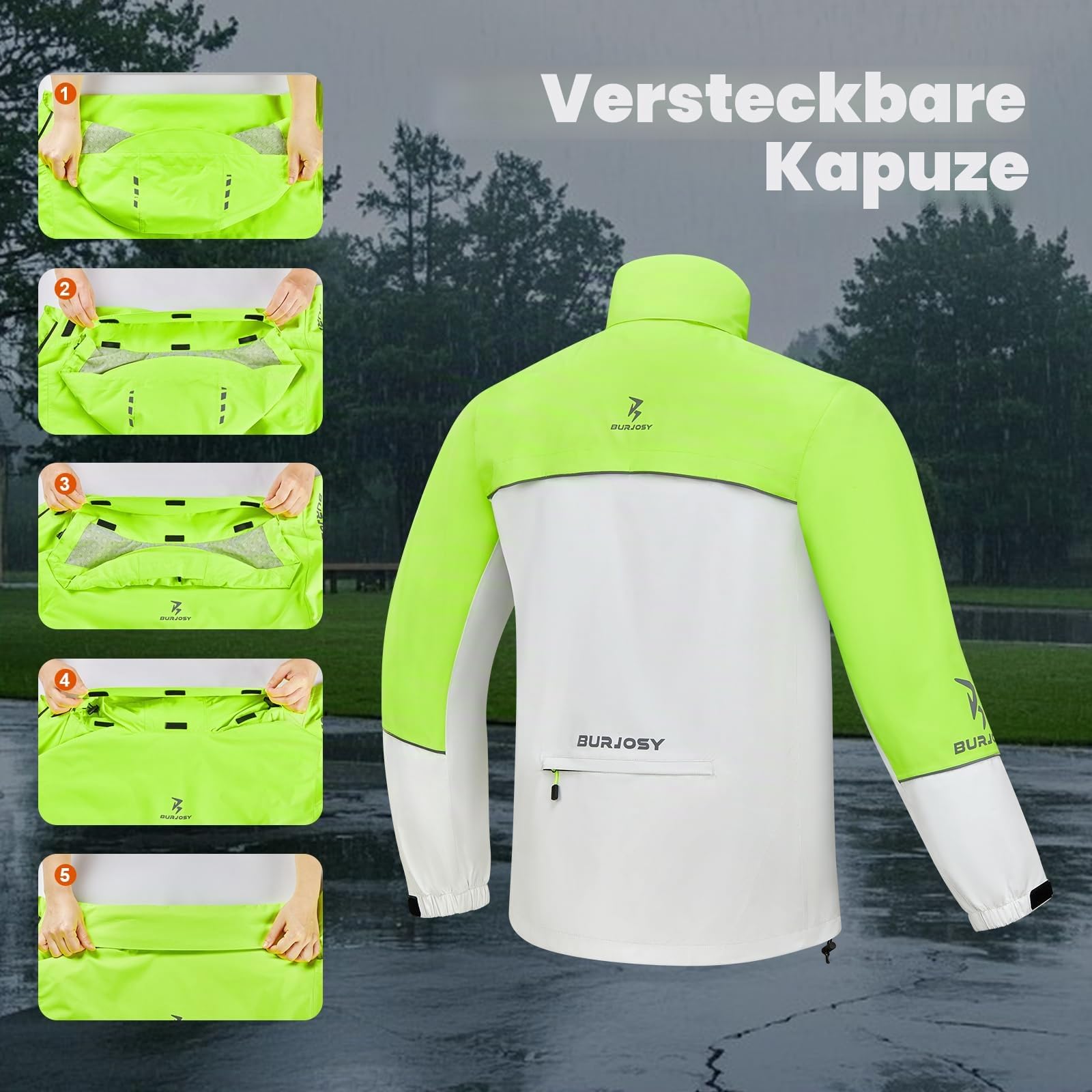 Regenjacke Herren Mit Kapuze, Packbare Regenbekleidung Fahrrad, Atmungsaktiv Reflektierende Wasserdicht Windjacke Für Radfahren, Golfen, Wandern, Angeln