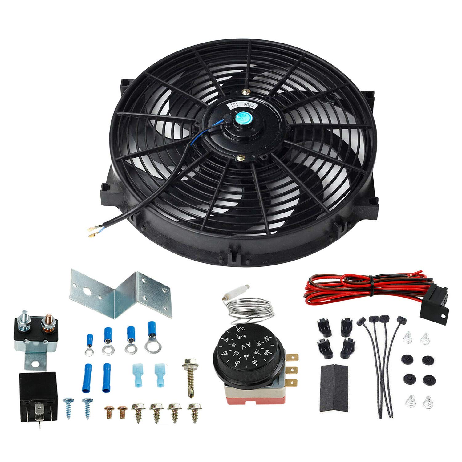 Buy 14'' Black Slim Push Pull Electric Radiator Cool Fan 90W +12V