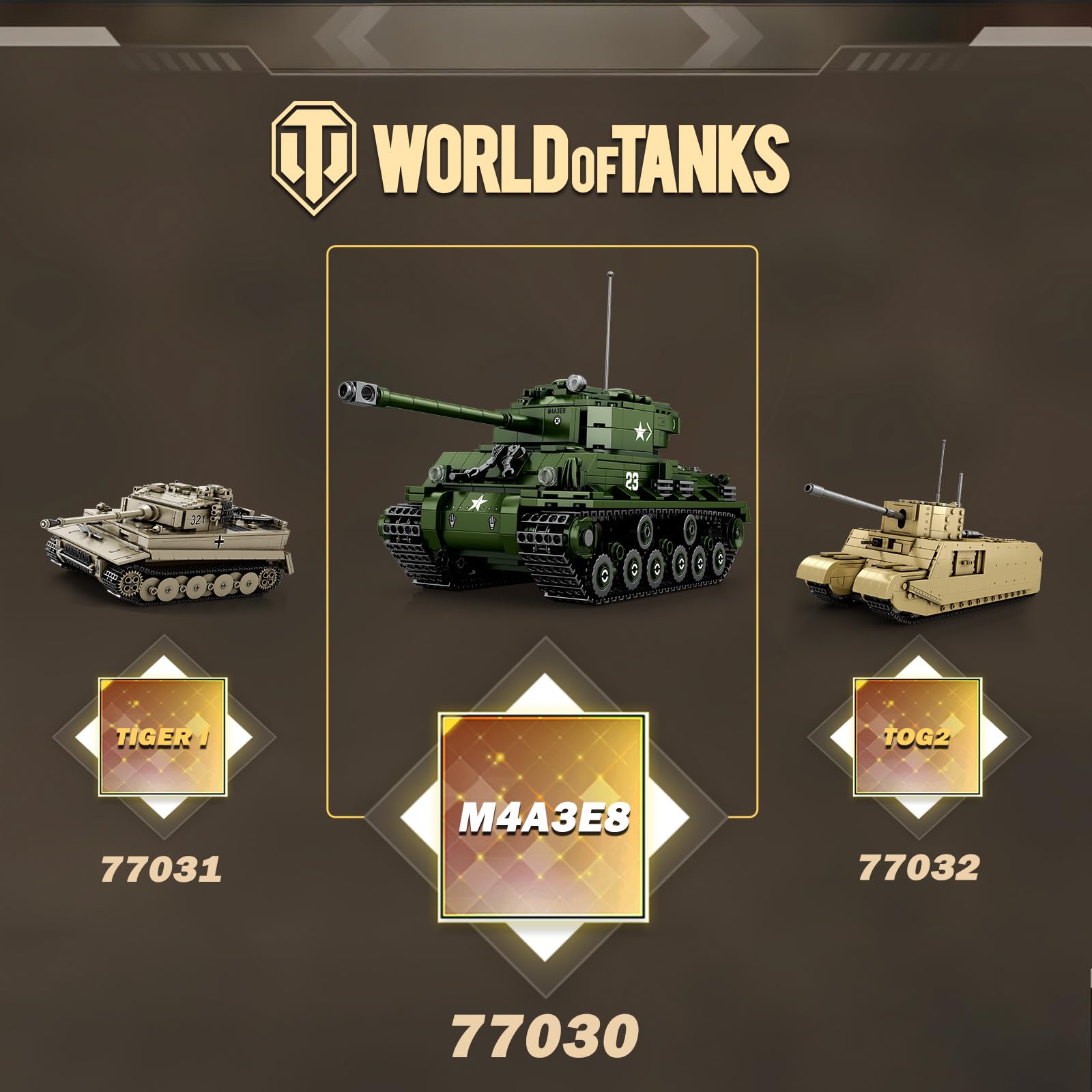 Reobrix Kit de Construcción de Tanque Sherman 77030,Licencia World of Tanks | Modelo de Tanque Militar Sherman, Kit de Vehículo Militar de Bloques, Bloques para Adultos, Regalo de Tanque, 836 Piezas