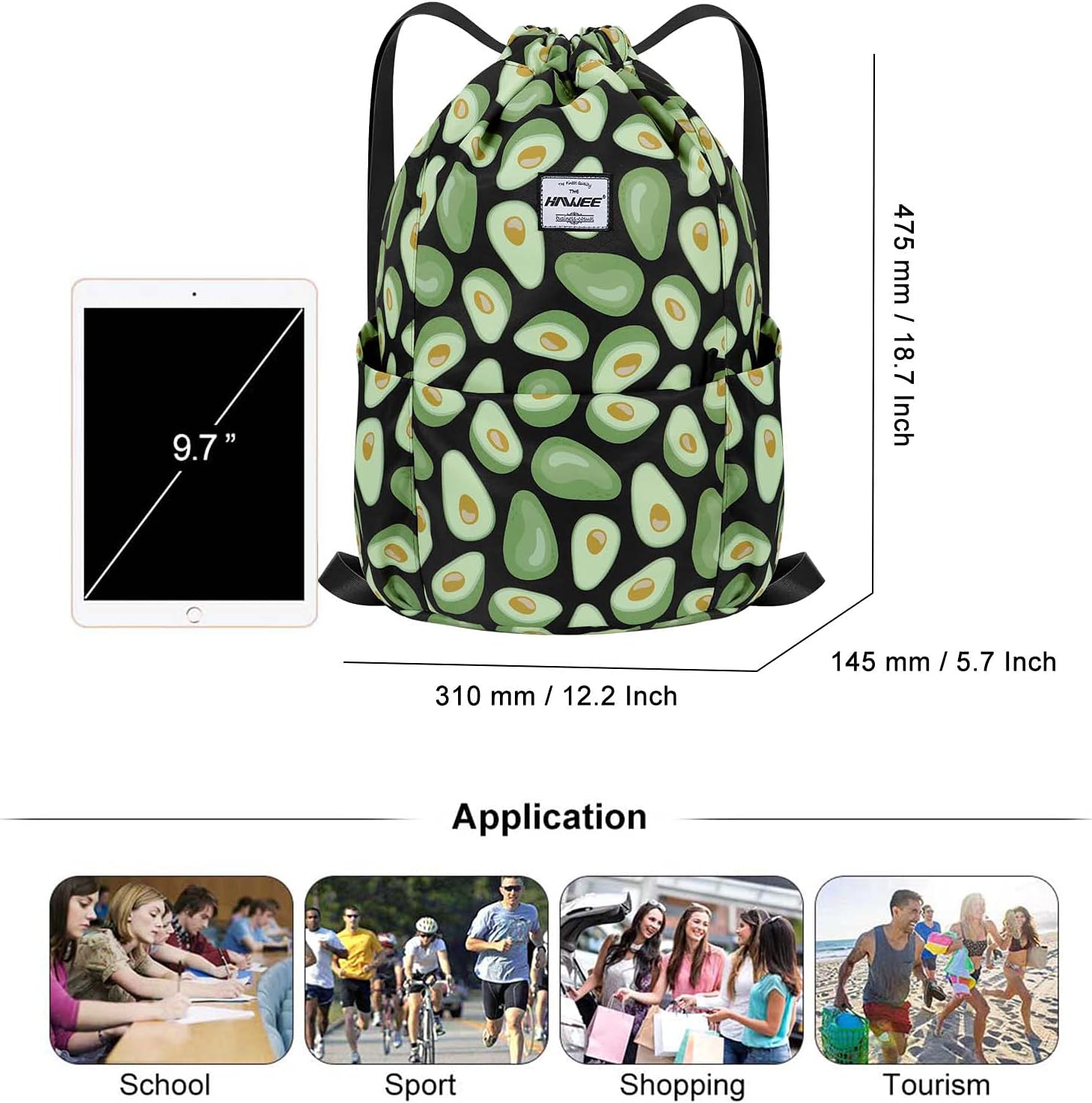 HAWEE Waterproof Drawstring Bags Backpack Large Gym Bag Drawstring Daypack Unisex for Women Men Daily Life Outdoor Casual Sport Yoga School Beach Swim - Image 5