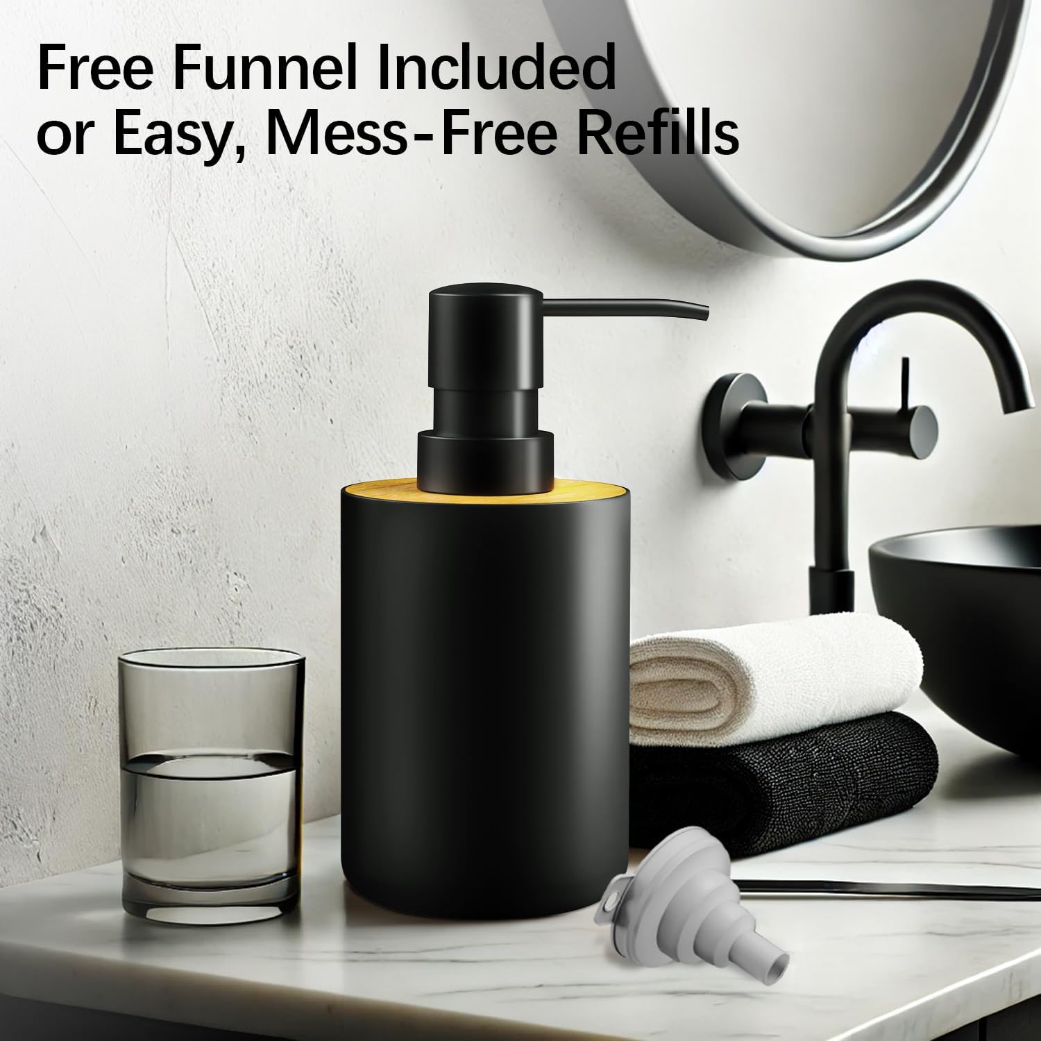 Soap Dispenser for Bathroom and Kitchen, 12oz Modern Minimalist Style Plastic matte black Empty Lotion Dispenser with Refillable Pump,Liquid Bottle for Hand Soap, Dish Soap,College Dorm Use - Image 7