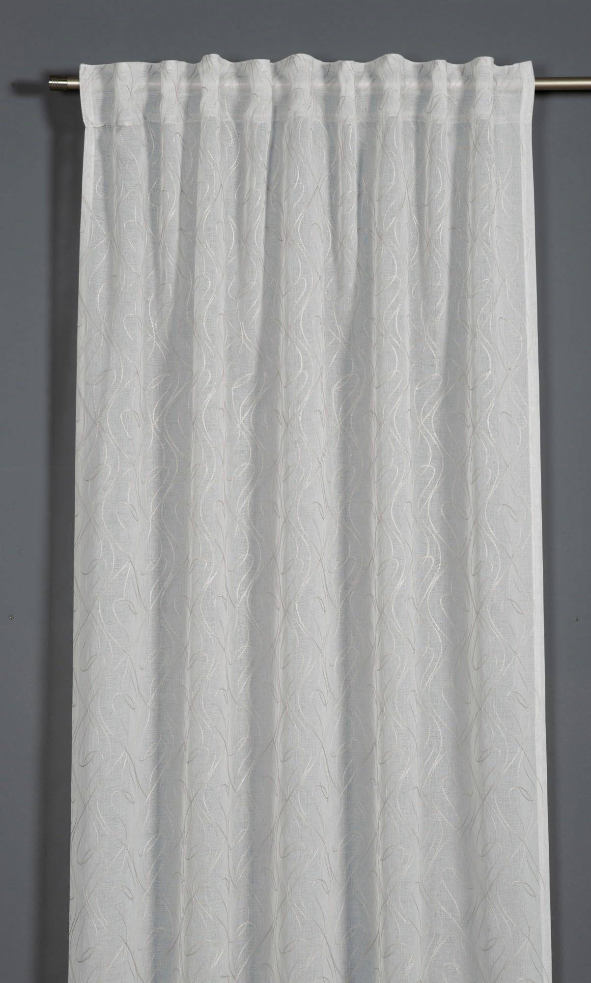 Sehlbach Fertiggardine mit Gardinenband und Stickerei, Weiß, 135 x 245 cm
