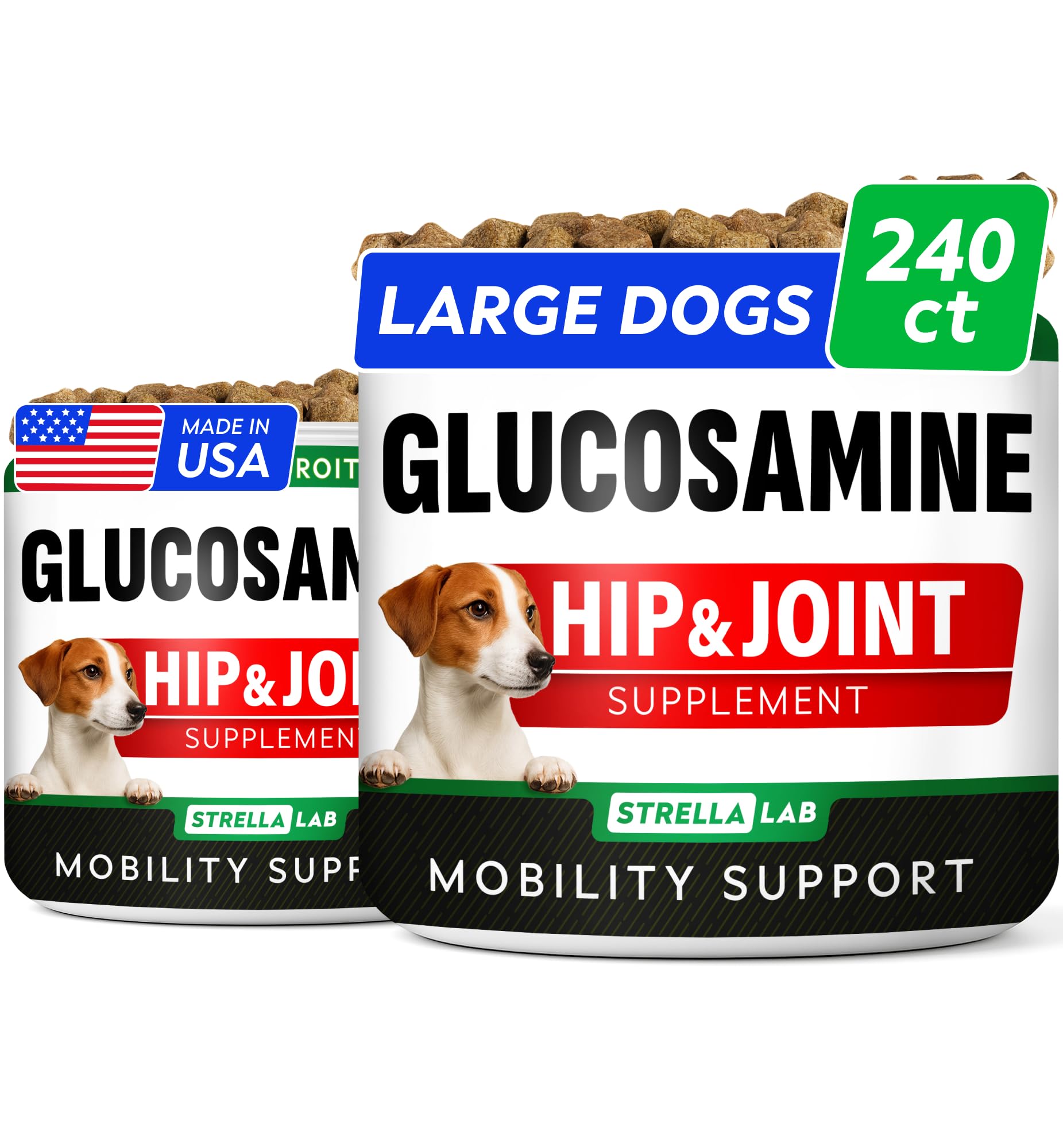 Glucosamine Treats for Dogs - Joint Supplement w/Omega-3 Fish Oil - Chondroitin, MSM - Advanced Mobility Chews - Joint Pain Relief - Hip & Joint Care - Peanut Butter Flavor - 240 Ct