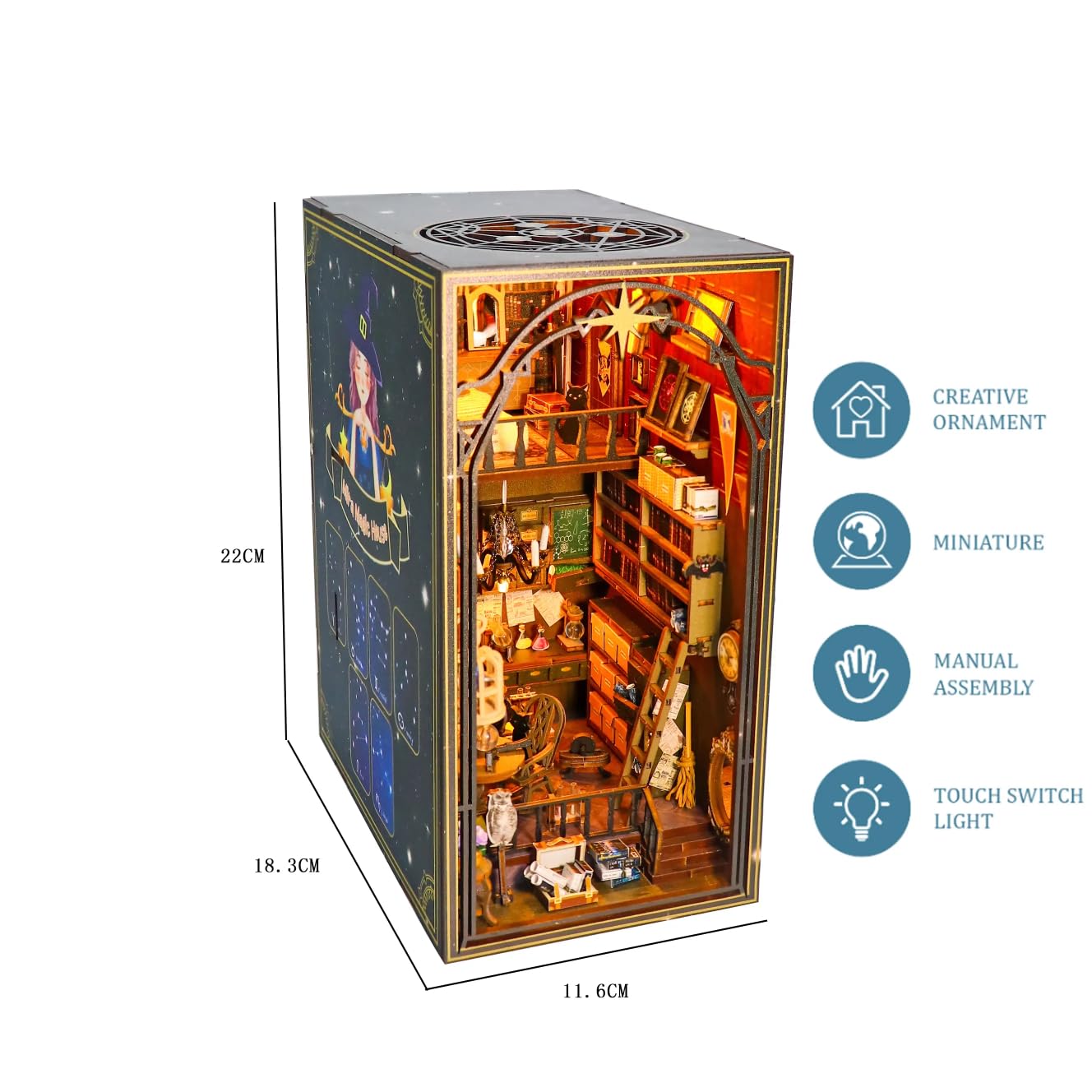 YOBPPI - DIY Book Nook Kit, 3D Wooden Puzzle, LED Decorative Bookend Stand, Miniature House Kit, Gift for Special Days, Mira Magic House