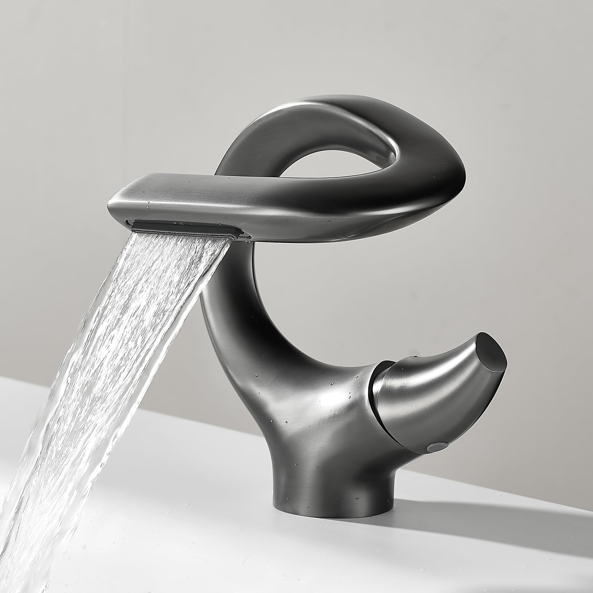MocArt 7012 Waterfall Faucet, Bathroom S Shaped Creative Faucet, Basin Hot and Cold Mixer Tap, Hotel Bathtub Copper Tap, Ceramic Valve Core, Water Saving Design (Gray)