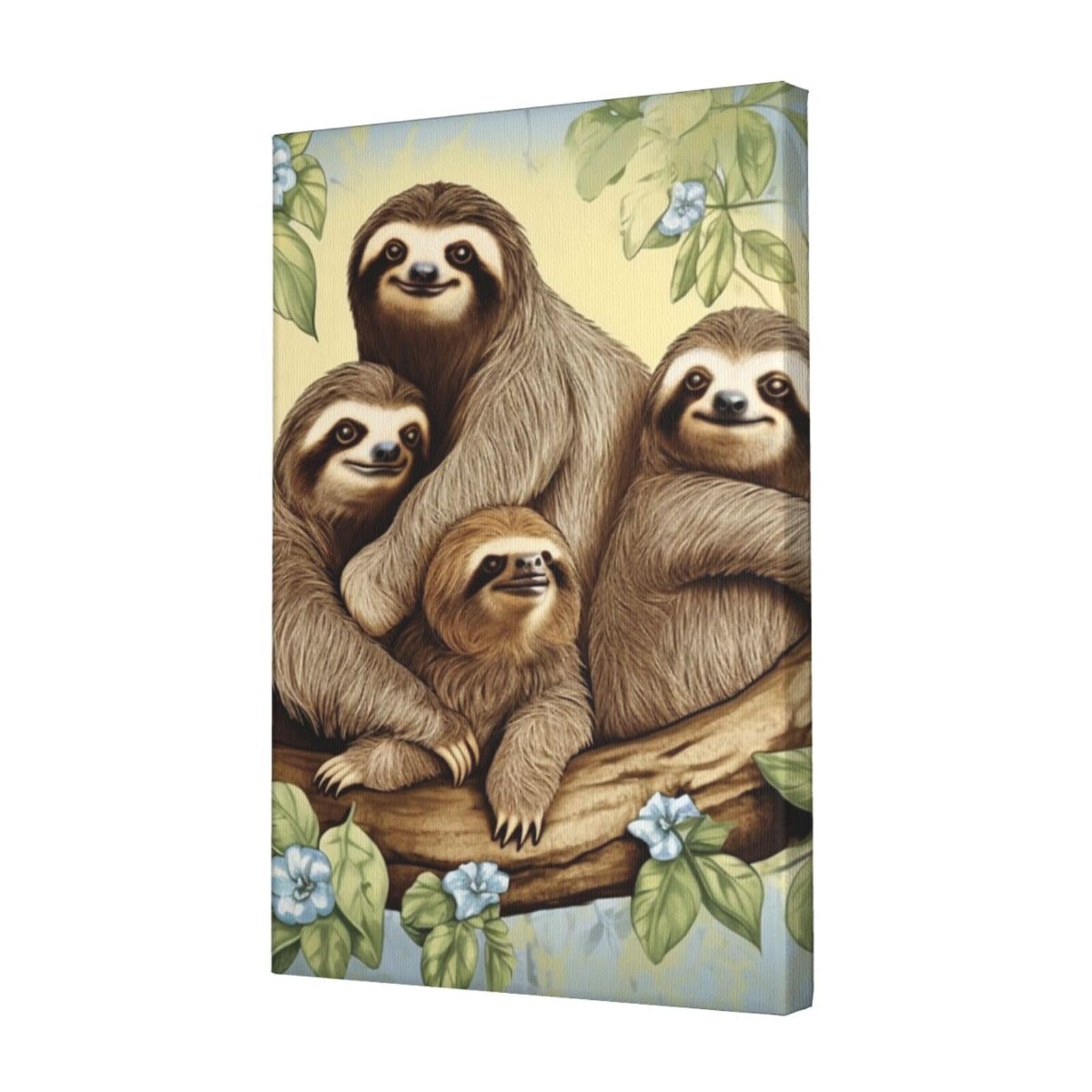 KLOPH Sloth Family Canvas Wall Art for Living Room 12"x18" Modern Artwork Painting for Bathroom Hanging Canvas Prints Aesthetic Wallart for Bedroom Kitchen Office Wall Decor