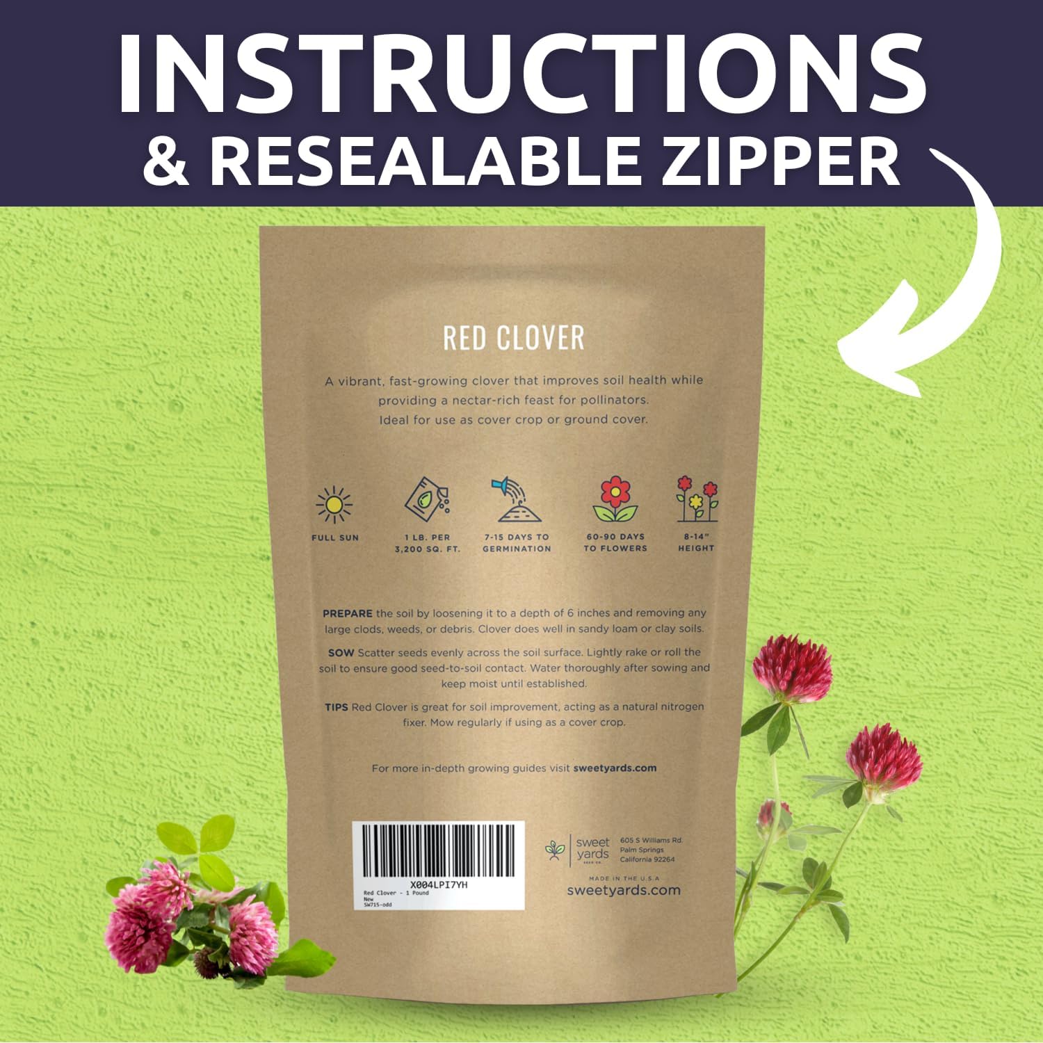 Red Clover - Bulk 5 Pounds - 1,200,000 Flower Seeds for Planting - Trifolium pratense