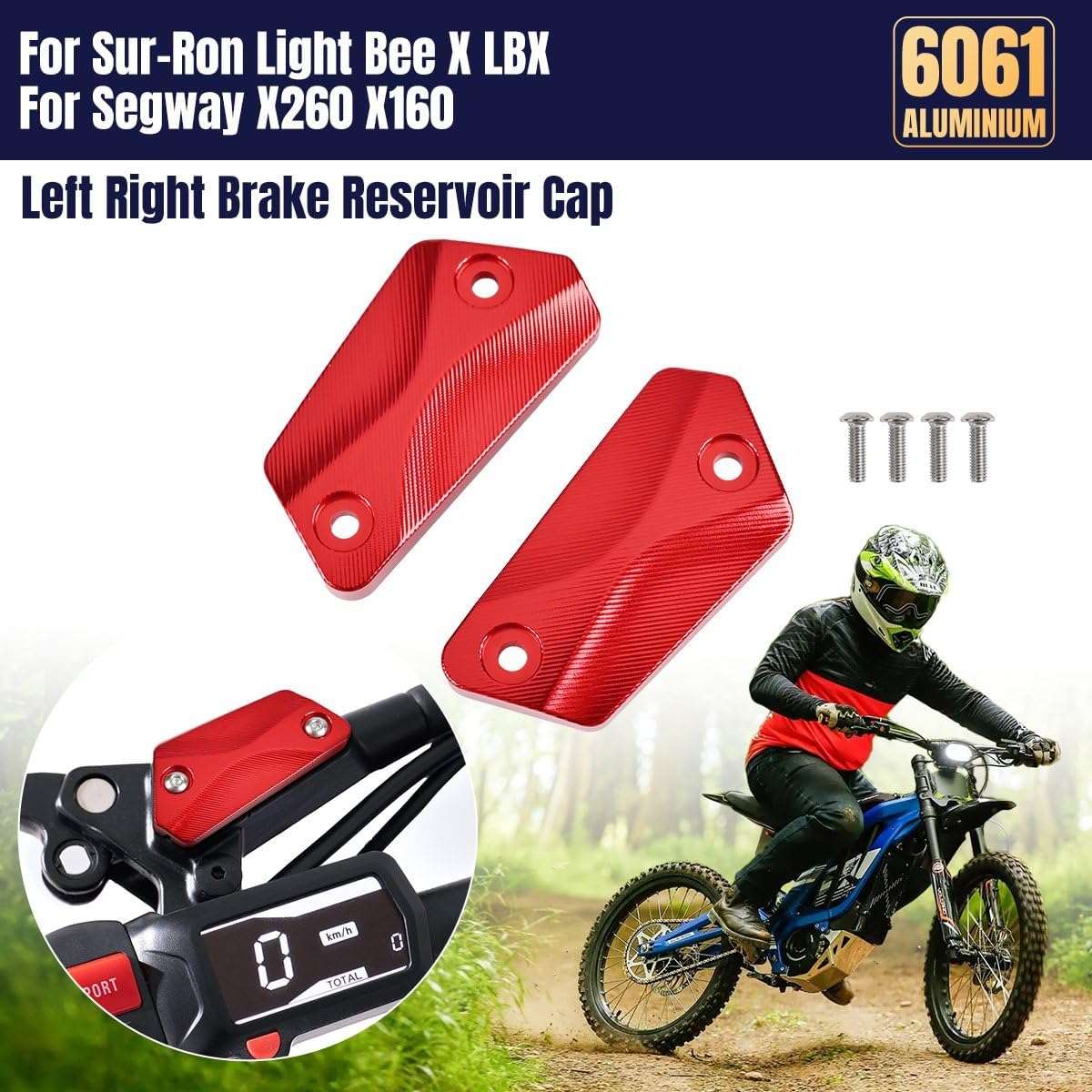 Canitu Front Brake Reservoir Cap,Motorcycle Dirt Bike Billet Aluminum Left Right Fluid Reservoir Cover Replacement for Sur Ron Light Bee X LBX Segway X260 X160 (Red)