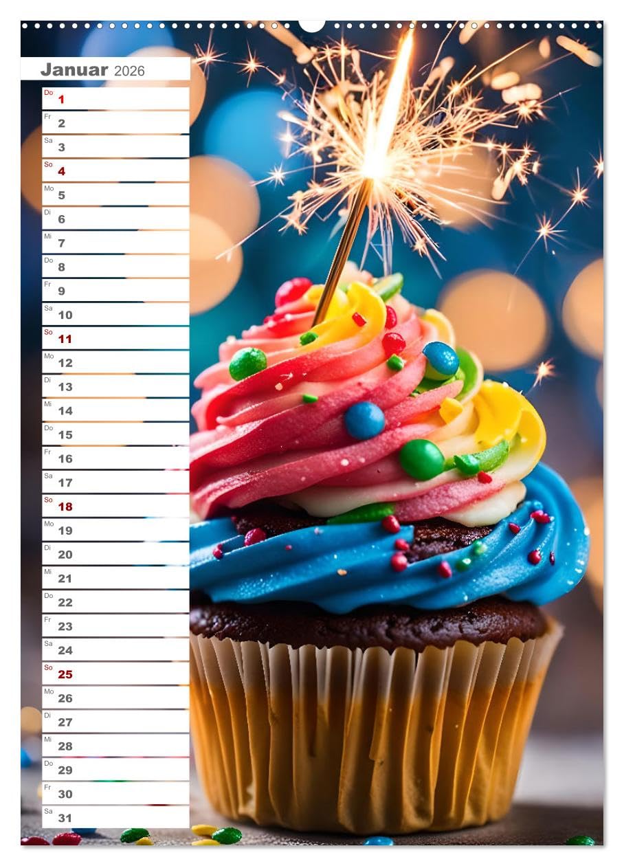 Festliche Momente - Ein Jahr mit KI Geburtstagen (Wandkalender 2026 DIN A2 hoch), CALVENDO Monatskalender: Dein Geburtstagskalender mit bunten Geburtstagsmomenten (CALVENDO Kunst)