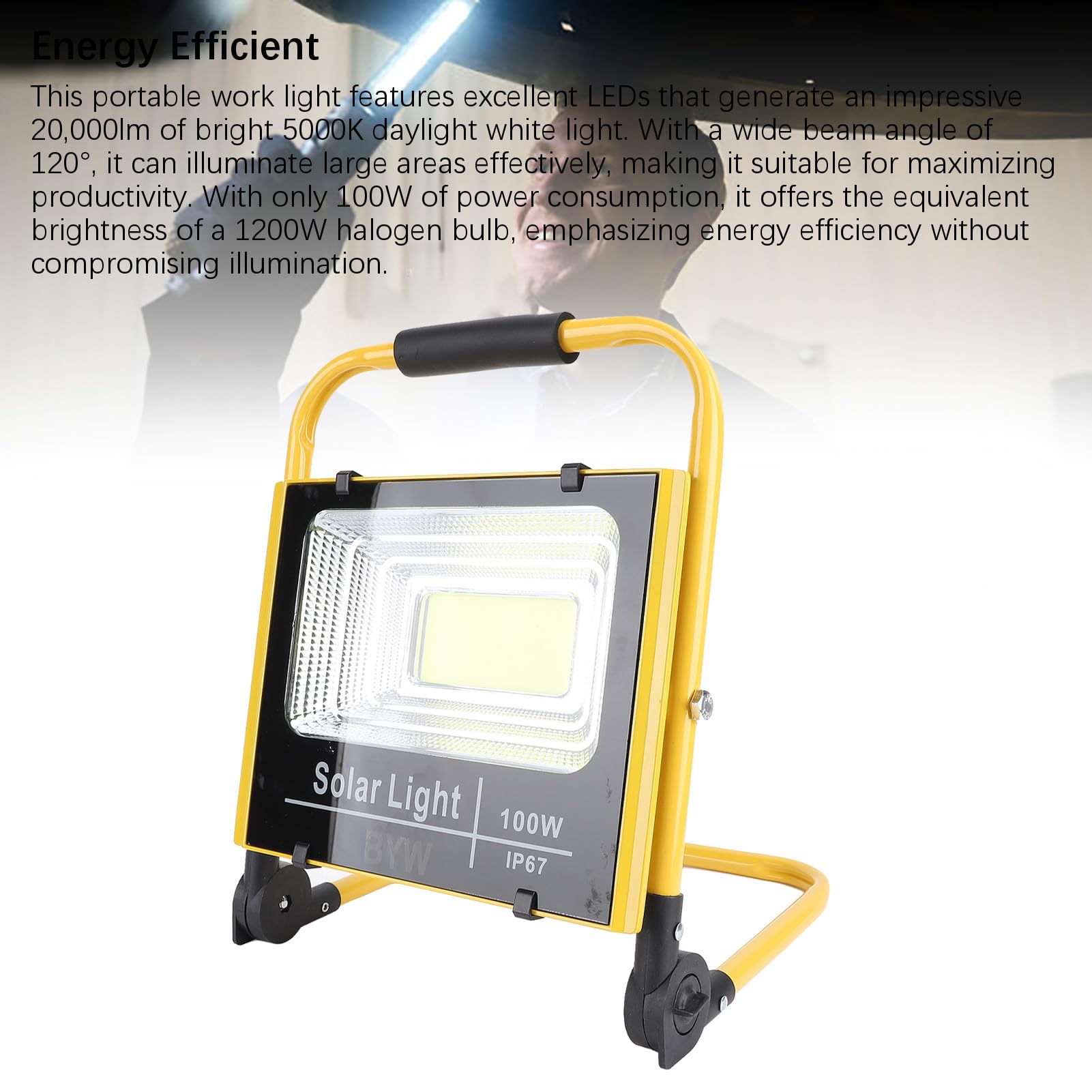 Fafeicy Faro da Lavoro a LED da 100W 20000LM IP67, Portatile e Ricaricabile, Ideale per Edilizia, Campeggio e garage. (Lega di alluminio + acciaio legato + PC 2)