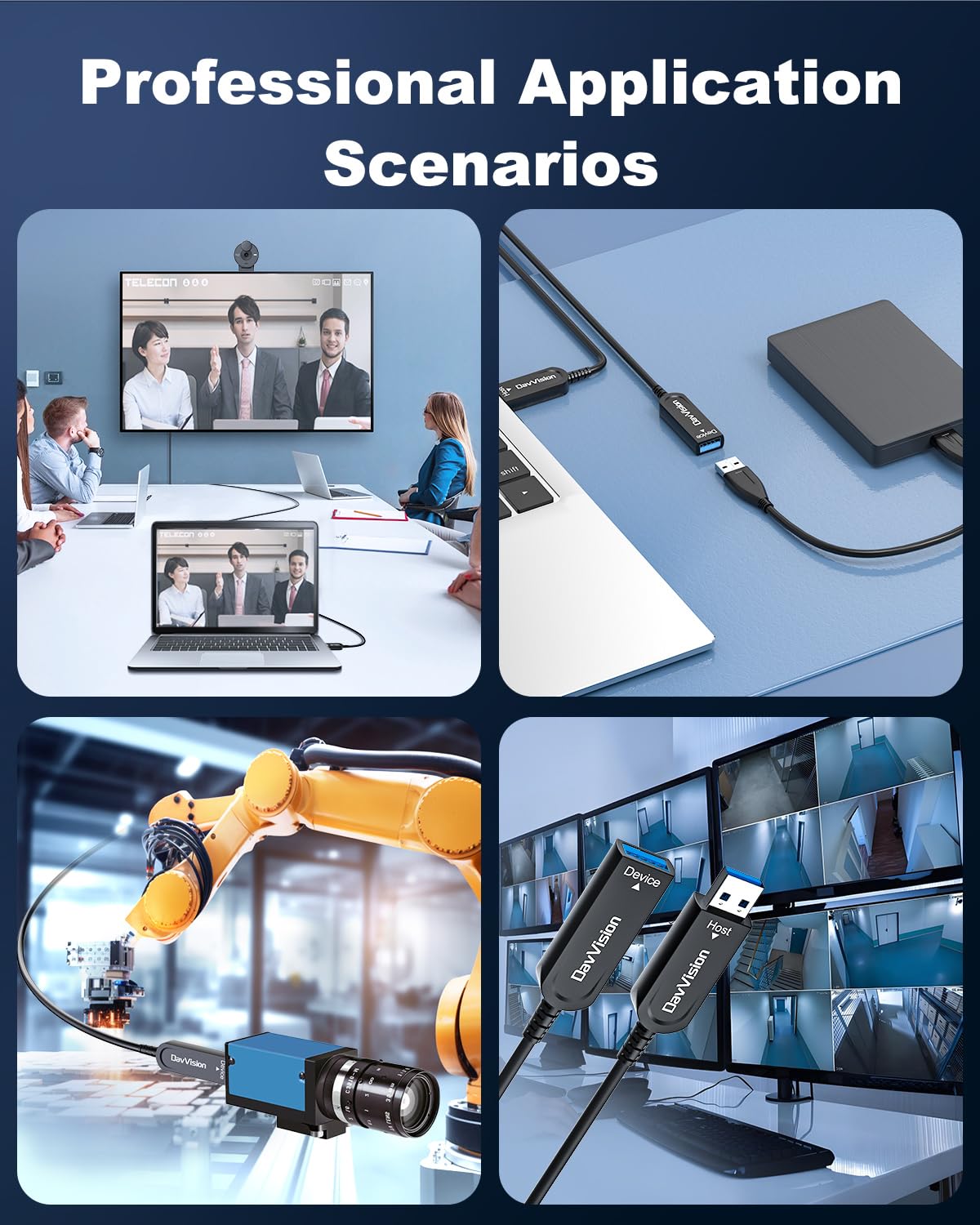 Cavo di prolunga USB 3.2 da 10 m, cavo USB in fibra ottica da 10 Gbps maschio a femmina, ultra lunga distanza per soluzioni aziendali, sorveglianza di sicurezza, VR/AR, videoconferenza