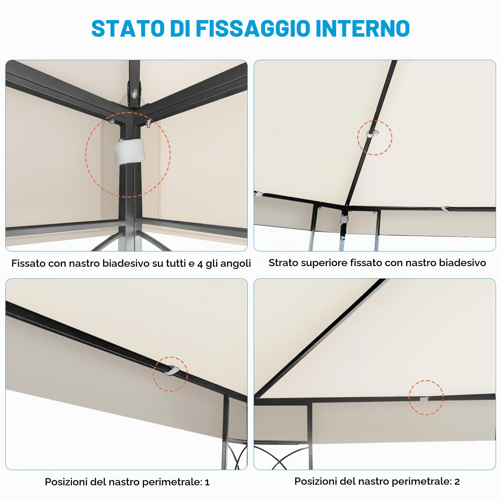 Telo di Ricambio per Gazebo 3x3m, Impermeabile e Anti-UV 300D, Copertura Rimovibile per Pergola con Fascette in Velcro Rinforzate, Ideale per Giardino, Terrazza, Campeggio e Spiaggia,Beige