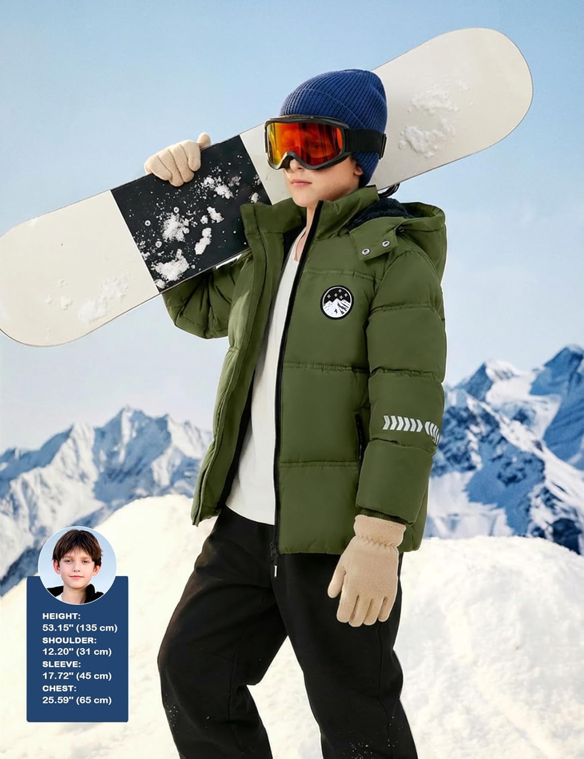 Gihuo Boys Puffer jacket Fleece Lined Winter Coat for Kids Waterproof Hooded Coats - Image 2