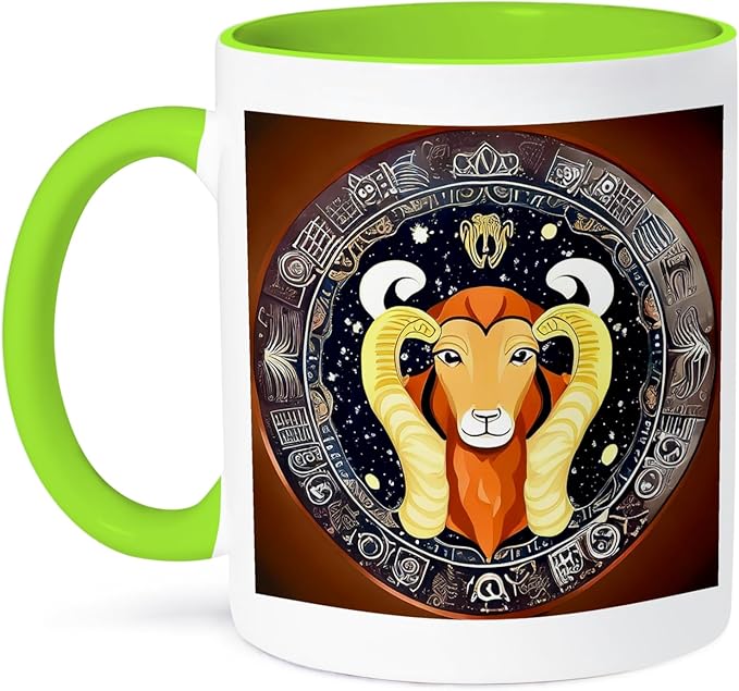 3dRose Zodiac Sign Aries Or Ram In Color As Viewed By AI. Funny gift for you 11oz Two-Tone Green Mug
