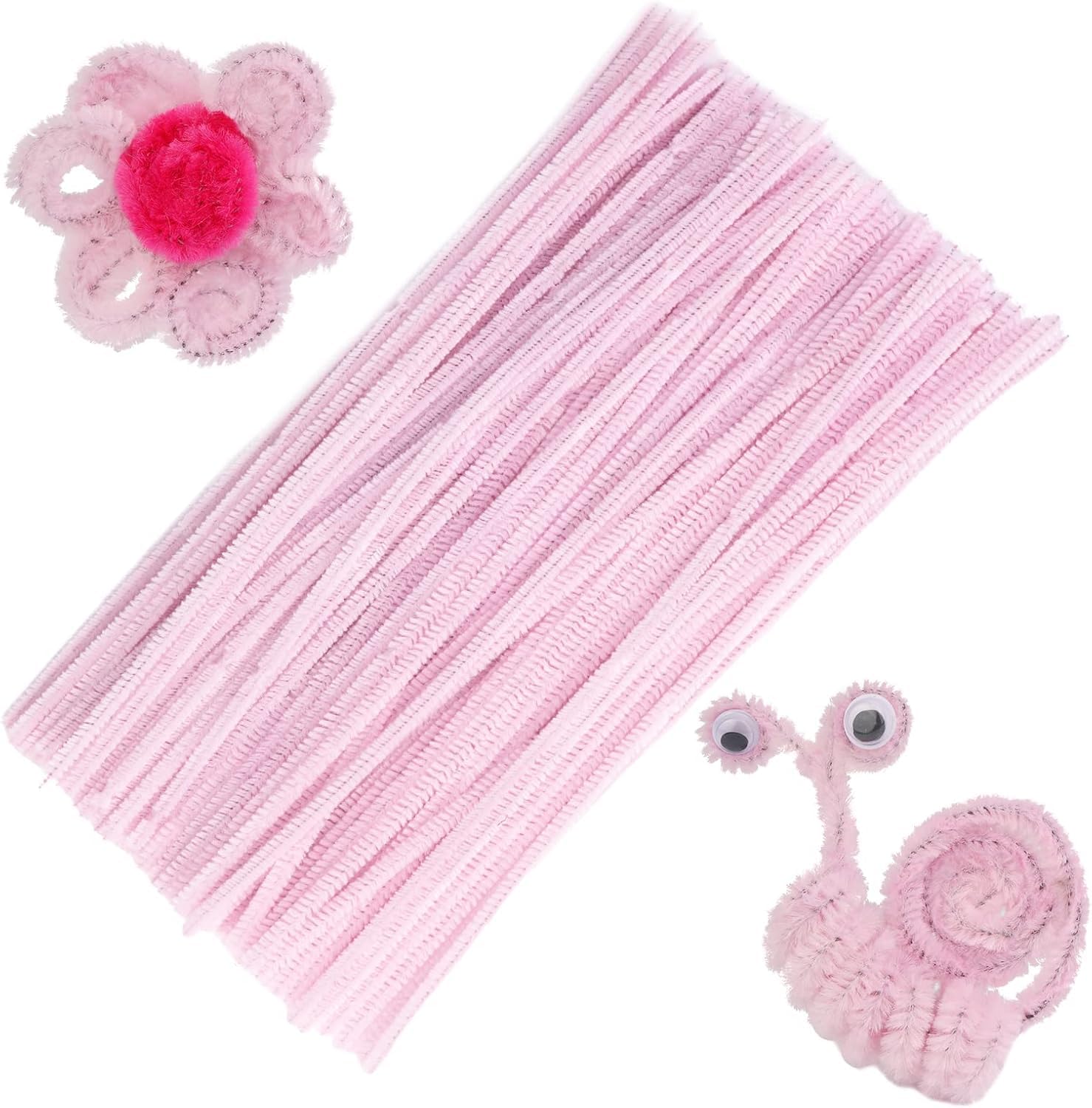 Pandeji DIY Chenille Stems Pipe Cleaners for Flower Making for Craft Projects and Decorations (Light Pink Color, 100pc Pack)