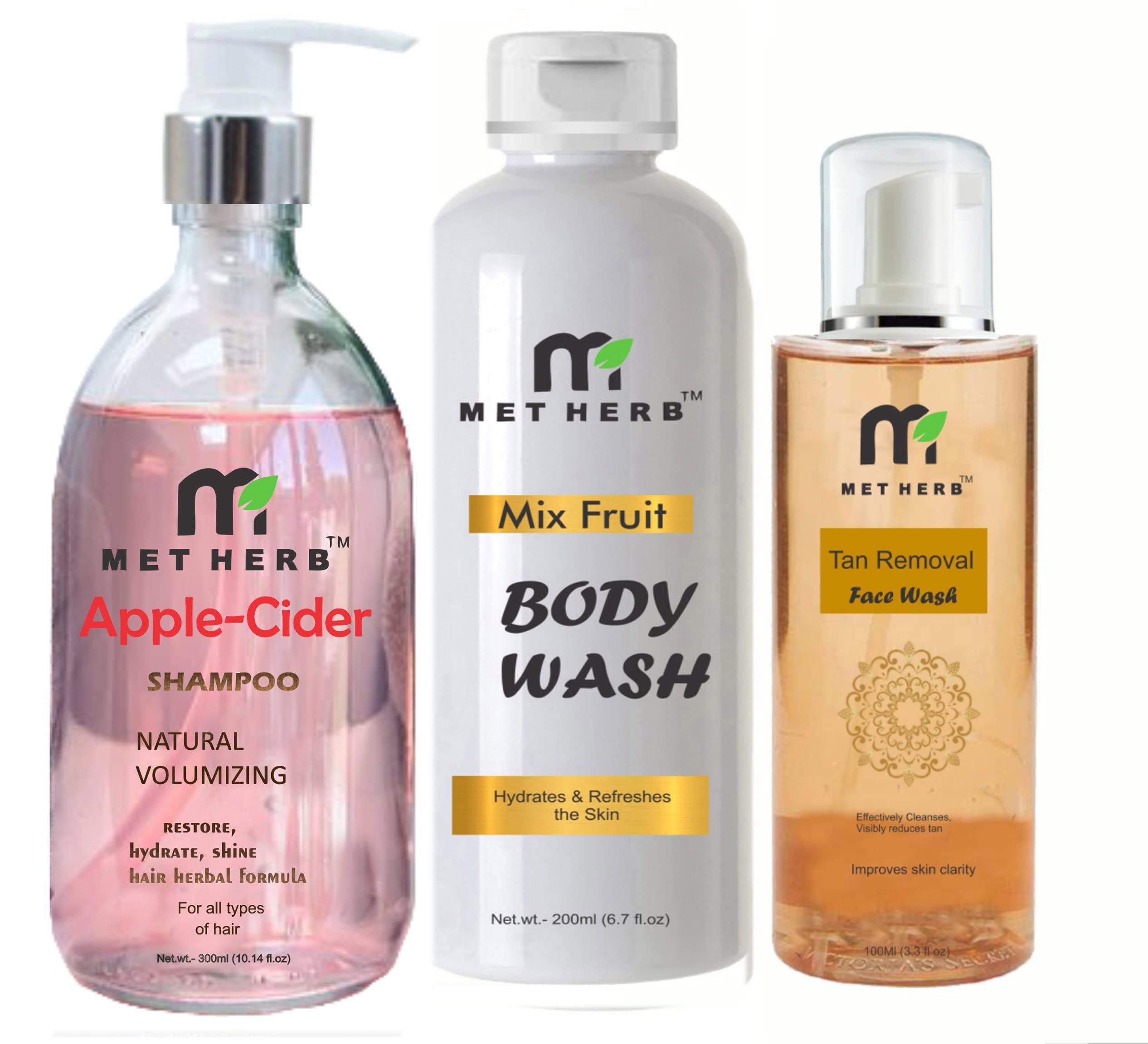 METHERB Apple Cider Shampoo -300ml & Mix Fruit Body Wash 200ml & Tan removal Face wash-100ml-combo pack-image-14