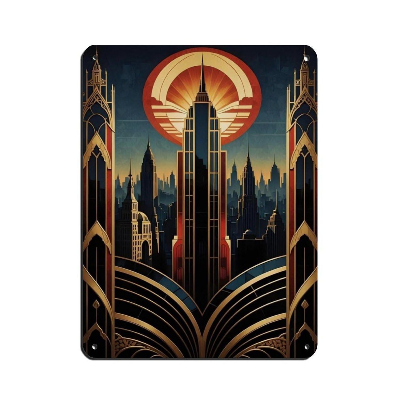 Architecture Poster 1920 Art Deco Tin Sign Vintage Metal Pub Club Cafe Bar Home Wall Art Decoration Poster Retro 12x16inch(30x40cm)
