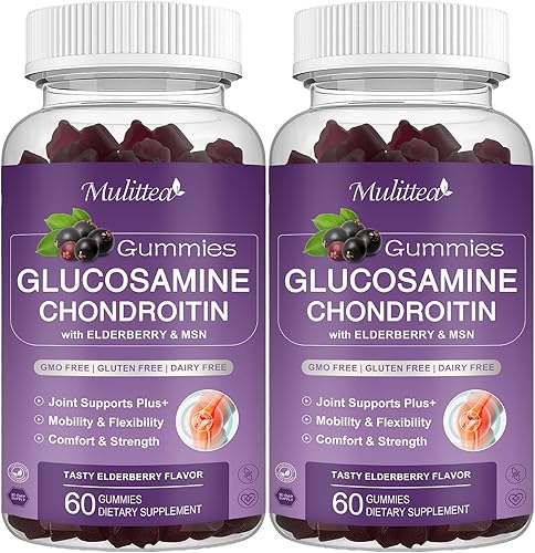 Miniatura 1 de MULITTEA Gomitas de condroitina de glucosamina, gomitas de apoyo extra fuertes para articulaciones con MSM y saúco para suplementos de apoyo natural