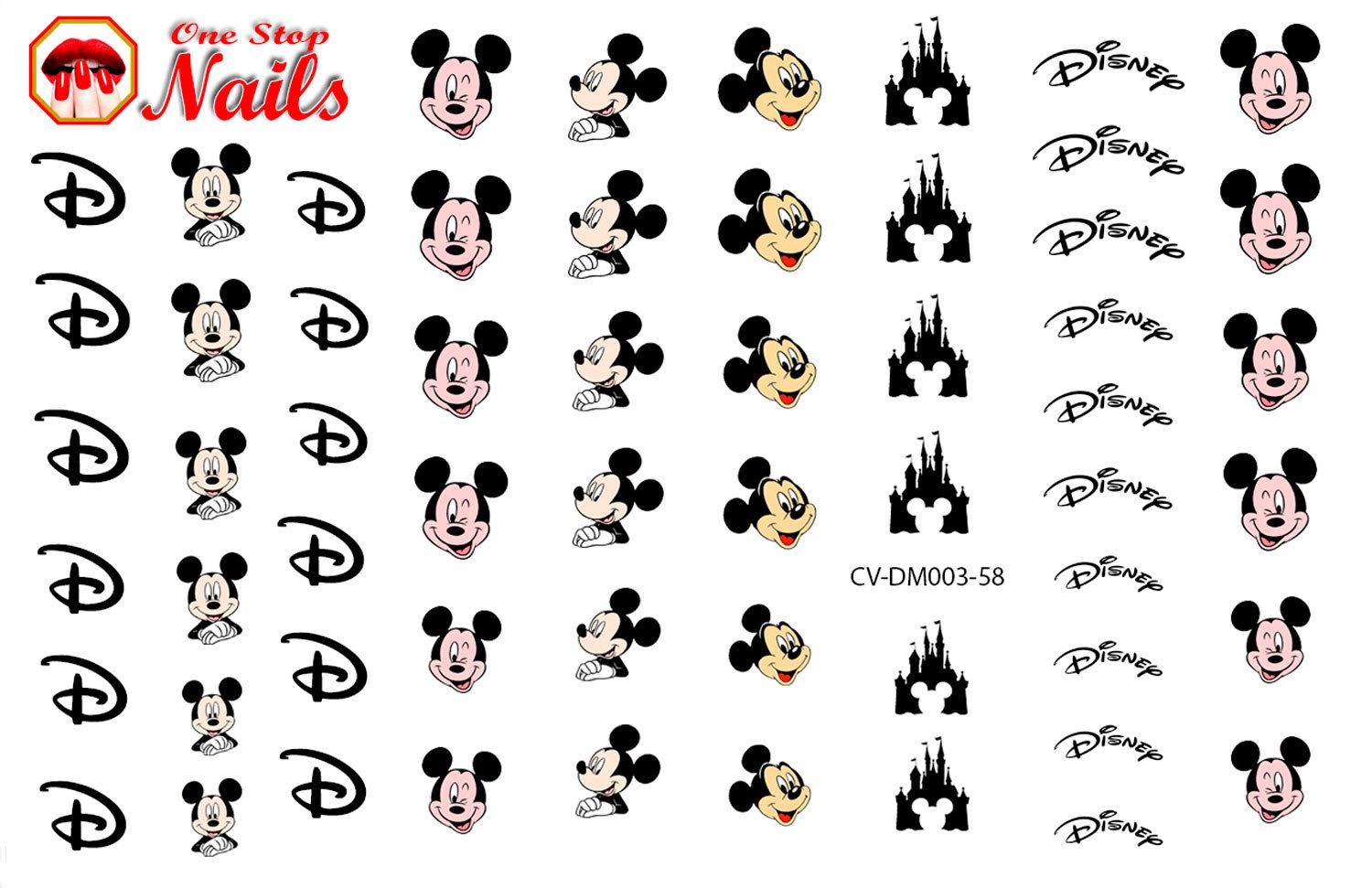 Mickey Clear Vinyl Peel and Stick Nail Decals (NOT Waterslide) by One Stop Nails V3A.