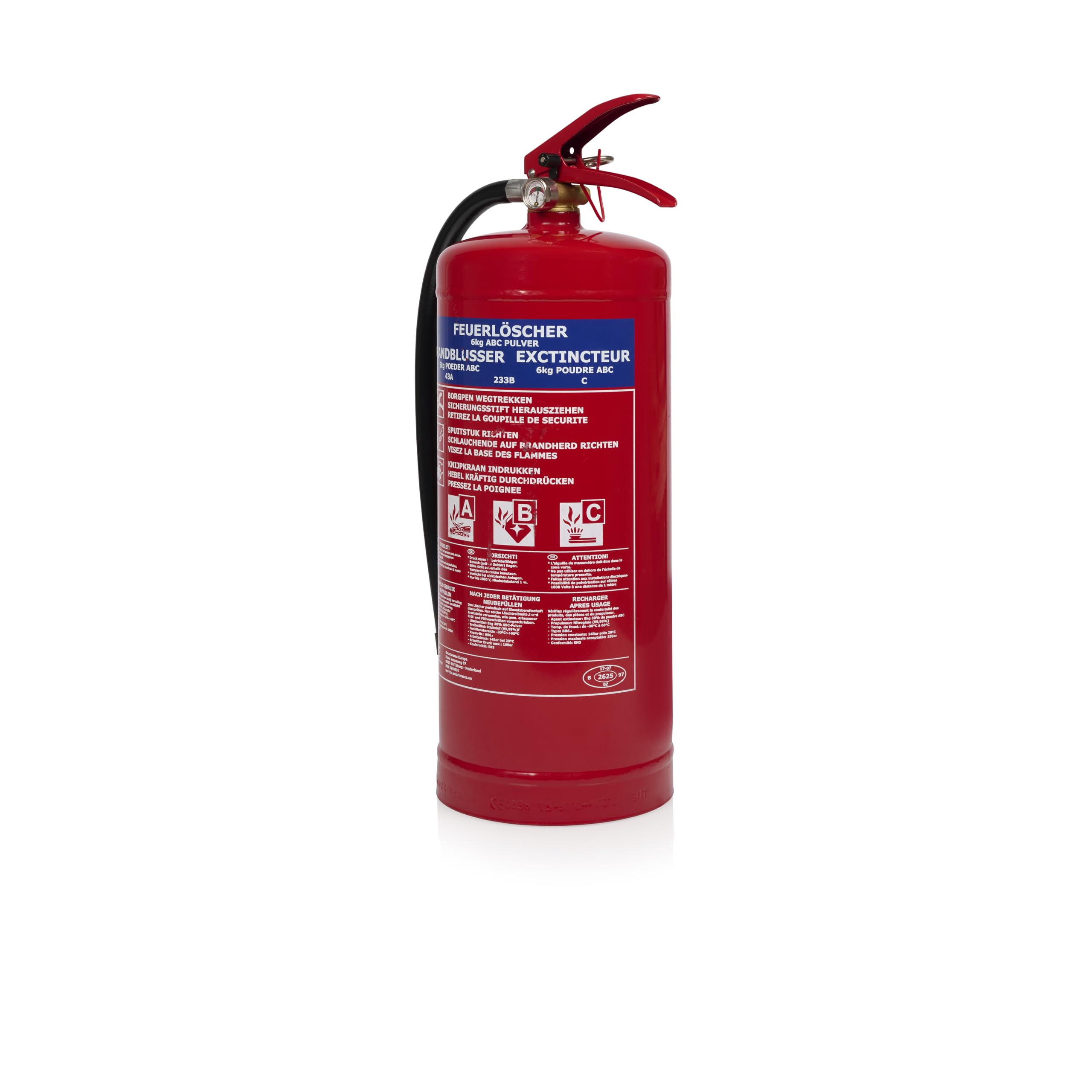Smartwares Extintor de polvo - 6 kg - para incendios ABC - Adecuado para vehículos grandes y viviendas - Soporte de montaje incluido - FEX-15162