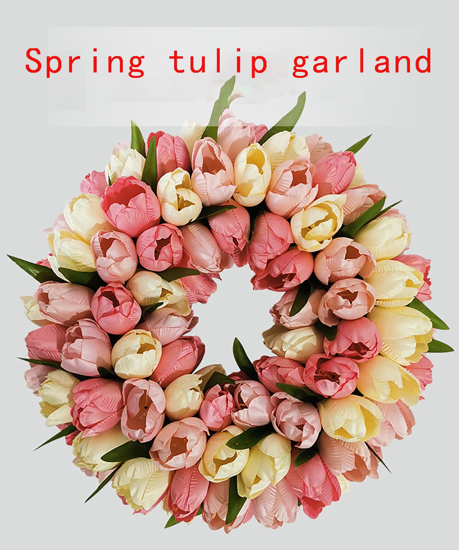 Ghirlanda di fiori artificiali, 30 cm e ghirlanda di tulipani gialli primaverili artificiali for porta d'ingresso, ghirlanda di fiori di tulipano artificiali in seta, ghirlanda da appendere alla porta
