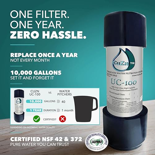 Miniatura 2 de CuZn Filtro de agua debajo del fregadero para grifo del fregadero, 10 K galones o 1 año de vida útil de filtración, reduce PFA, PFOS, plomo, cloro,