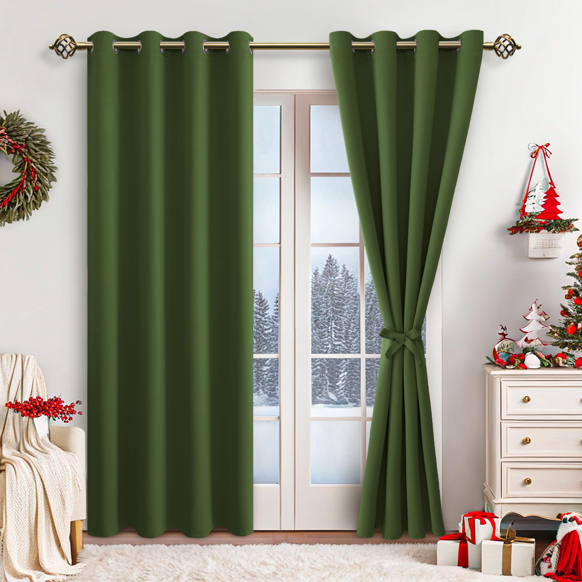 JIUZHEN Blickdicht Vorhänge Gardinen Ösenvorhang für Schlafzimmer Wohnzimmer,Olivgrün Verdunkelungsvorhang,2 Stück, 260x140cm(HxB)