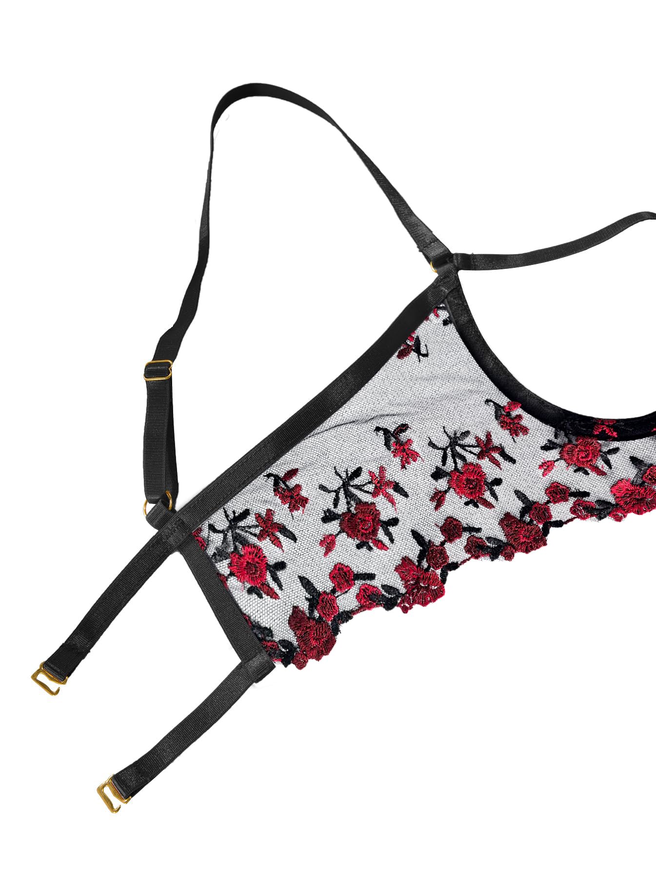 Lilosy Sexy Underwire Floral Lace Sheer Lingerie Set for Women See Through Bra and Panty 2 Piece: X-Small Black Red Embroidery
