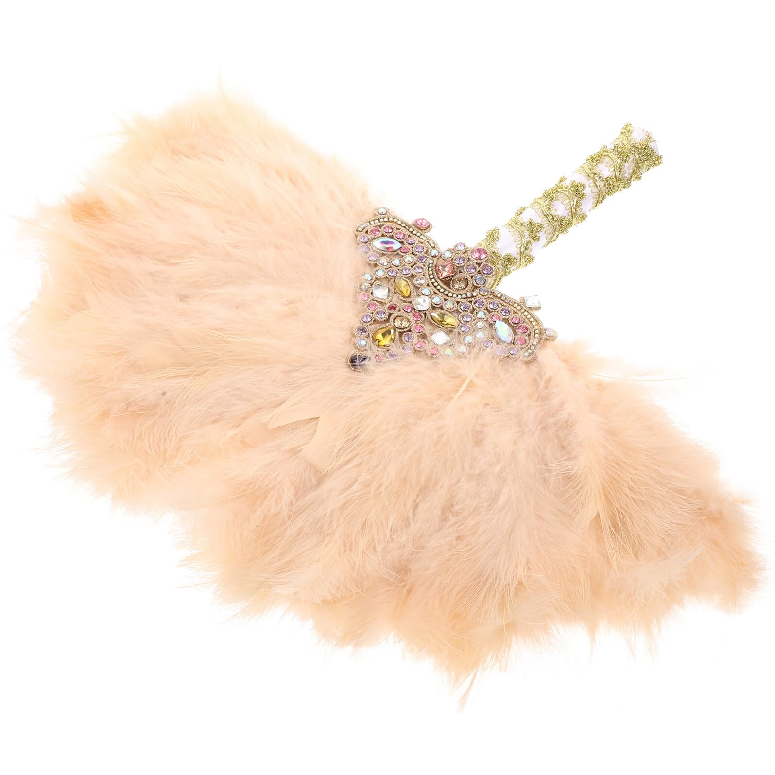 Ventaglio Nuziale Portatile Strass Decorativo, Ventaglio da Tenere in Mano per Ragazza, Accessorio per Matrimonio e Feste, Decorazione Elegante per Cerimonie e Festival, Beige